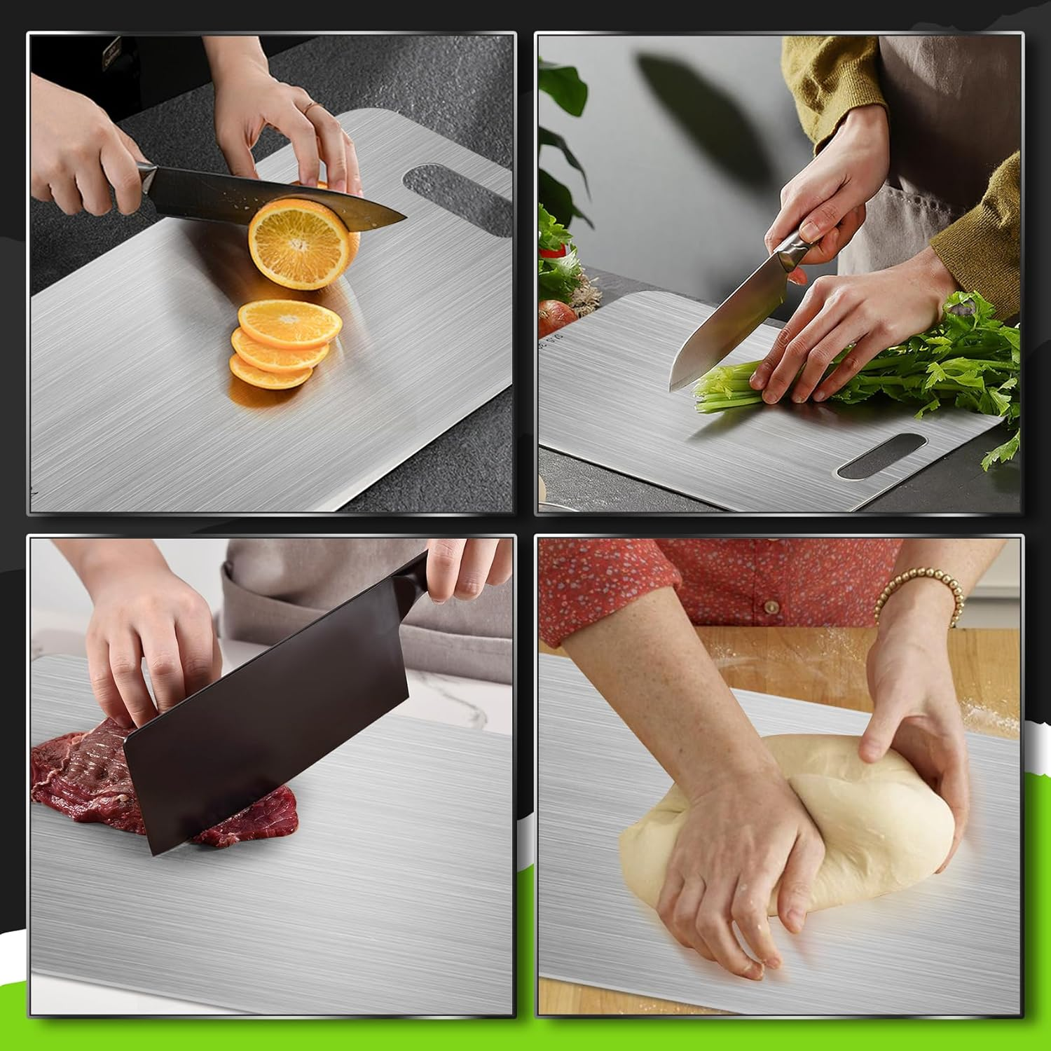 Hcskoss 3Pcs Titanium Cutting Board Set Cutting Mats Stainless Steel Cutting Board Hanging Chopping Board Set for Kitchen Home Cooking Outdoor image number 2