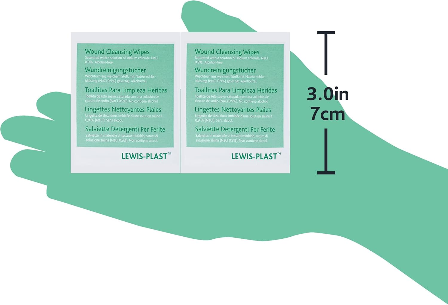 Lewis-Plast Premium Saline Sterile First Aid Alcohol Free Wipes - Box of 100 Medical Grade Cleaning Wipe for Wound, Cleansing Area before Injection and Piercing, Green