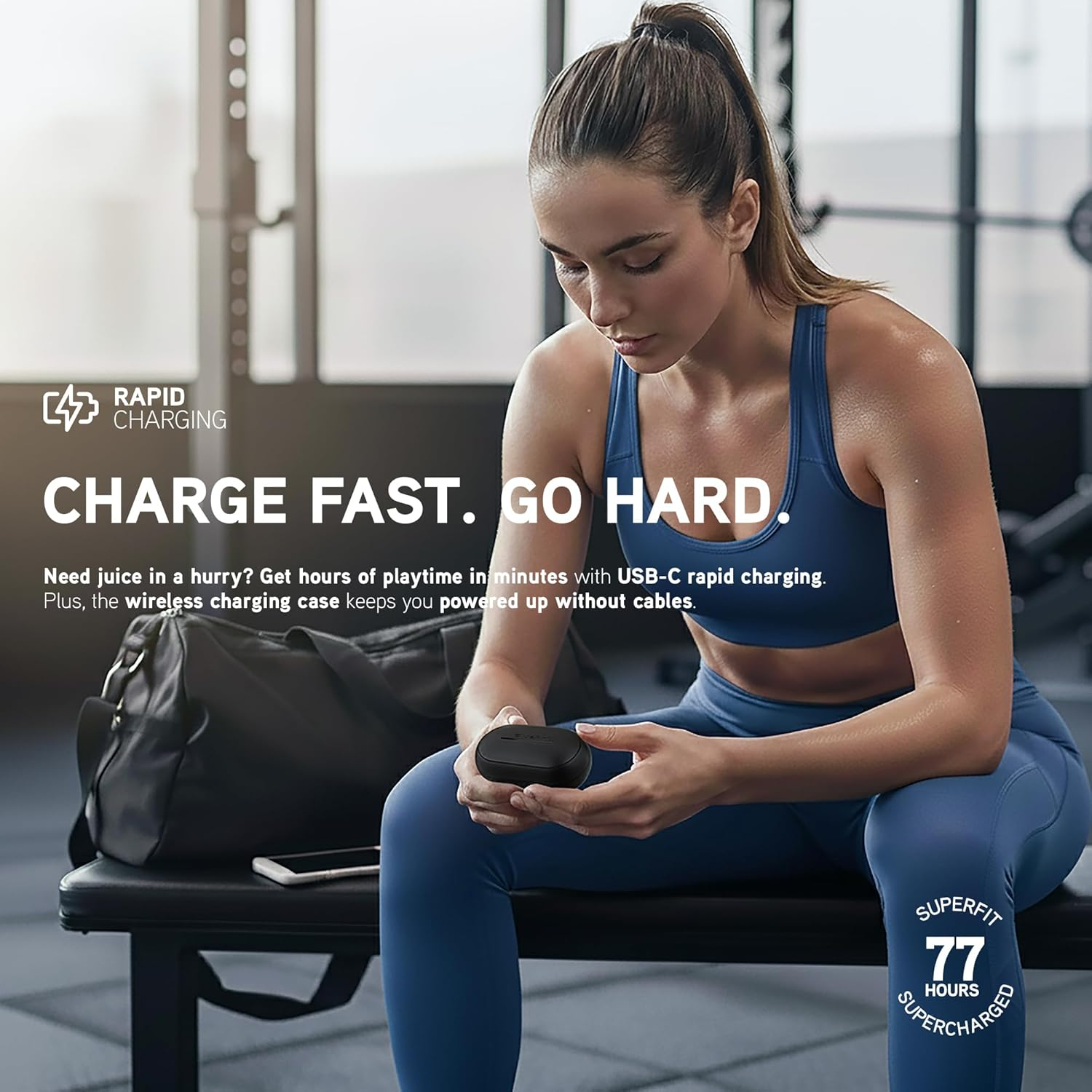 Blueant Pump Air X3 True Wireless Earbuds, Secure Sport Fit, IP67 Waterproof, Long Battery Life, Bluetooth 6.0 with Clear Calls, USB-C Charging, Black - Orange image number 4