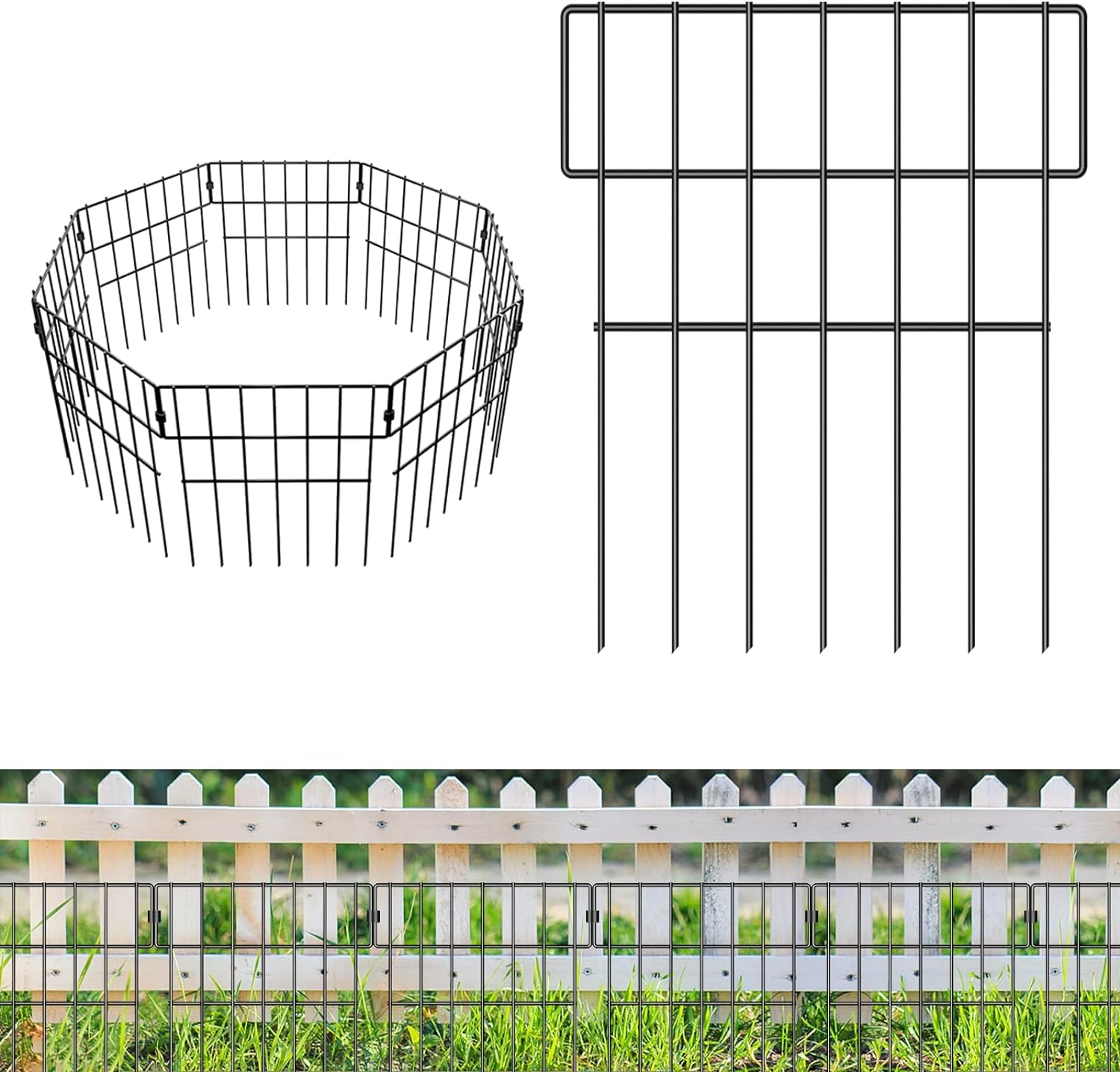 Garden Animal Barrier Fence, 10 Pack No Dig Dog Barrier, 17 In(H) X 10.83 Ft(L) Decorative Rustproof Metal Garden Border Fence for Patio image number 5
