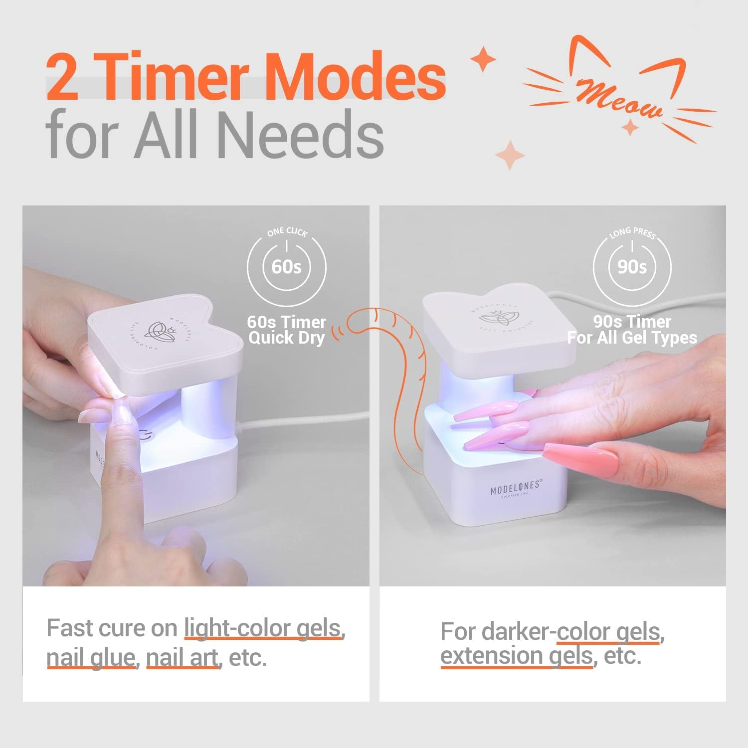 Modelones Mini LED Nail Lamp Innovative Gel Nail Lamp, U V Lamp for Gel Nails, Quicky-Dry Nail Light Portable USB Nail Dryer for Travel Manicure Cute Meow Appearance Nail U V Light DIY White image number 5