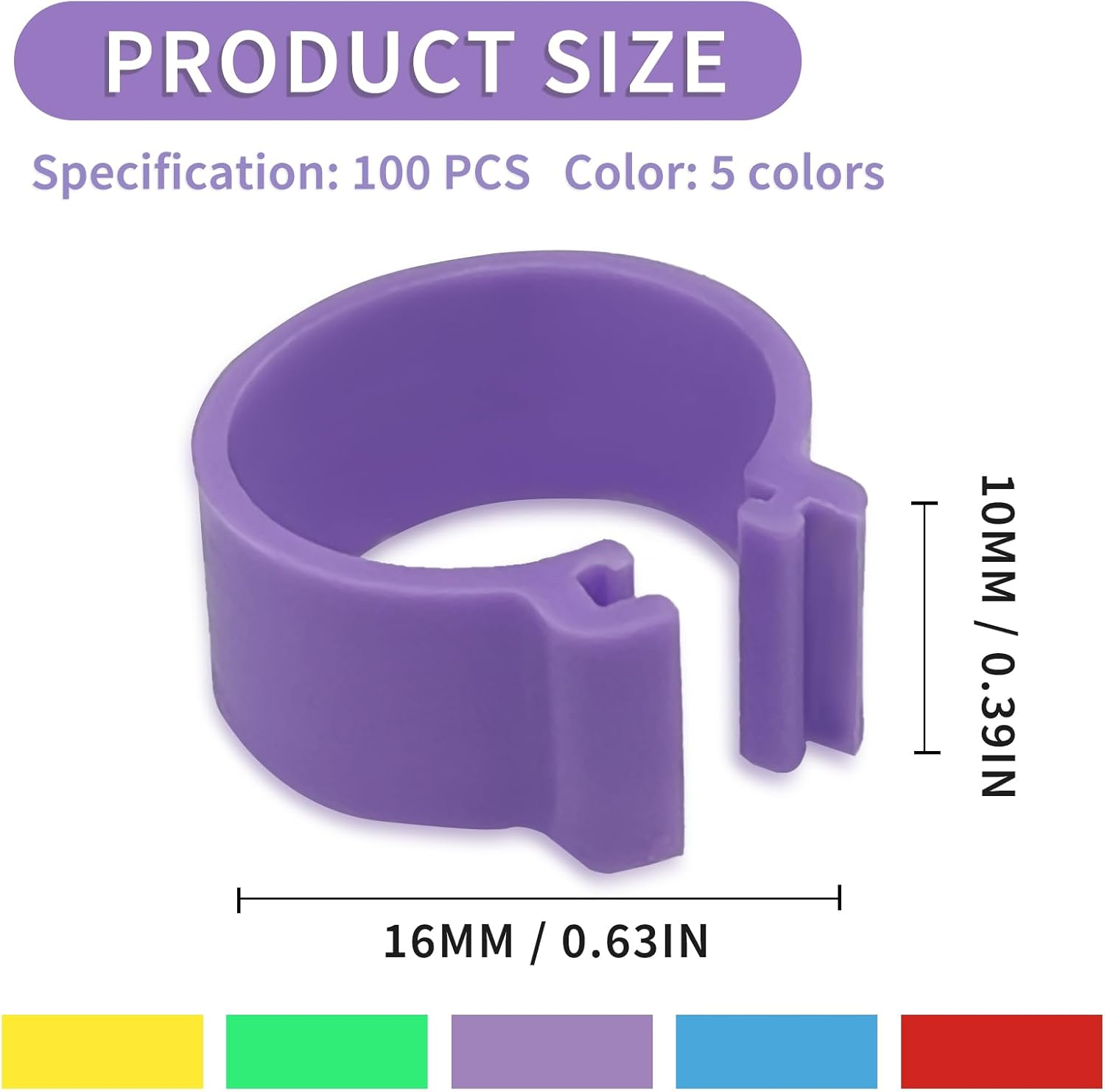 ZOHEA 100 PCS Plastic Chicken Identification Ring, 16Mm 5 Colors Pigeon Foot Rings, Numbered Poultry Leg Bands for Ducks, Chickens, Goose, Pigeon, Turkey image number 5