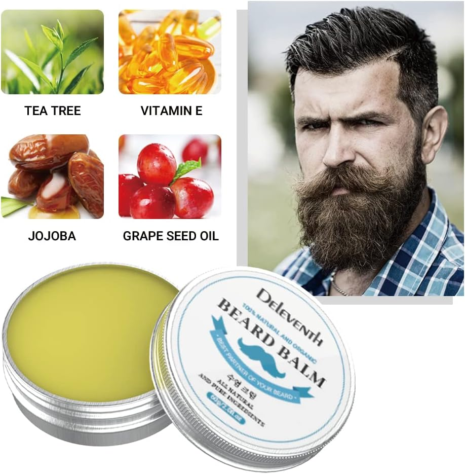 Deleventh Korean Brand Beard Balm 60G / Vitamin E with Natural Oils and Waxes, Soften, Strengthen and Protect for Healthy, Nourishing Beard, Hydrate, Soften & Protect Your Facial Hair (Original) image number 2