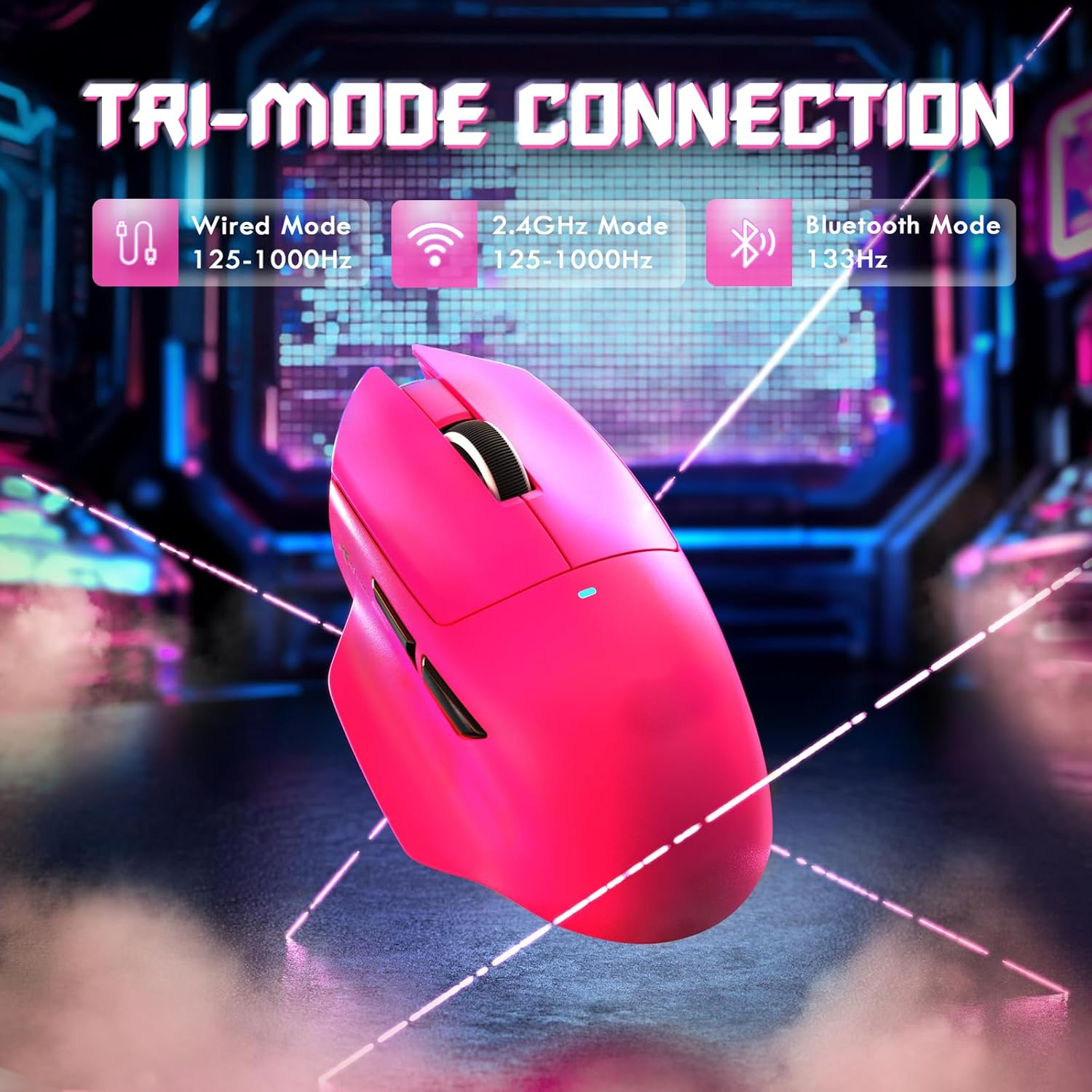 ATTACK SHARK V6 65G Superlight Wireless Gaming Mouse with RGB Magnetic Charging Dock,Bt/2.4Ghz Wireless/Wired Mouse 1K Polling,Pixart PAW3311 Sensor,25K Dpi,Office Gamer Mice for Pc/Win/Mac(Rose) - A-White image number 4