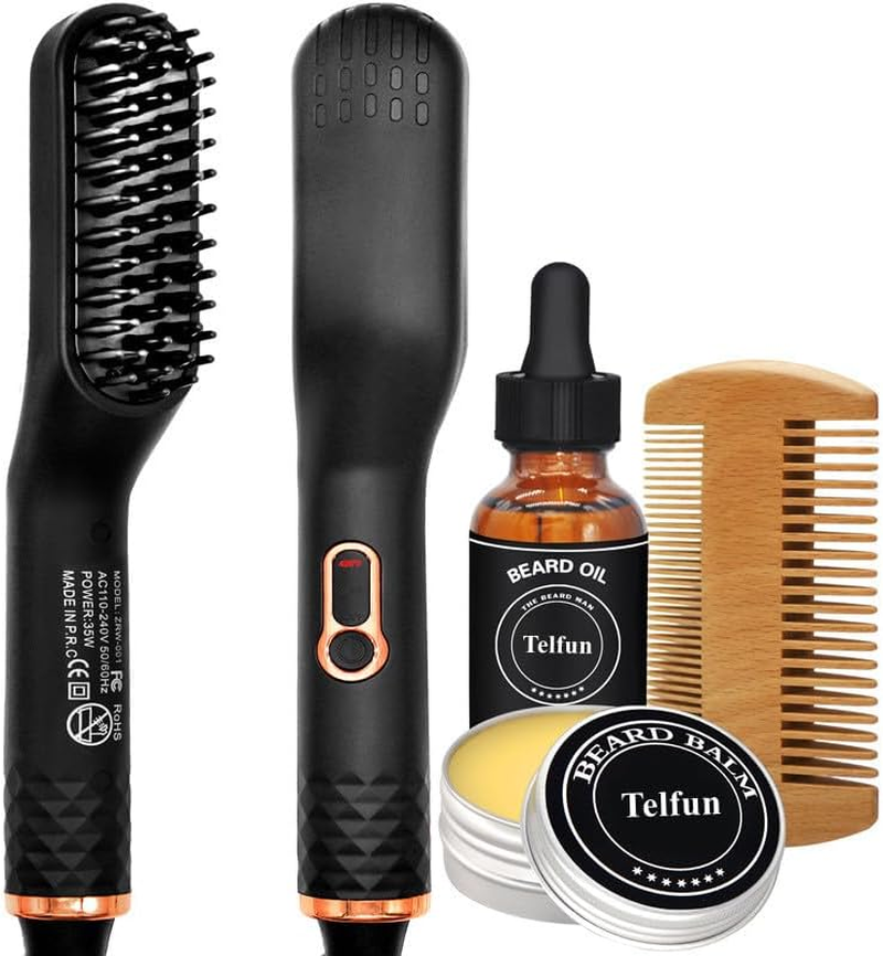 Beard Straightener W/Balm & Growth Oil & Guide E-Book,Upgraded 3 in 1 Hair Straightener Brush Beard Straightening Comb,Unique Stocking Stuffers Gifts for Men Him Husband image number 5