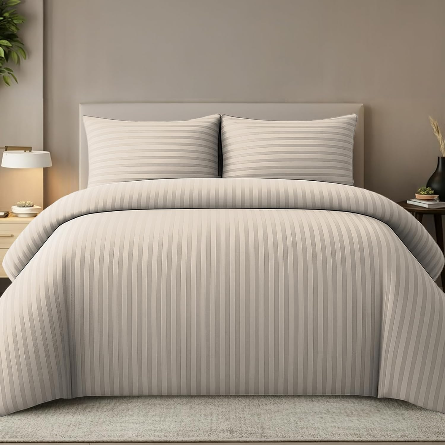 Pamposh Satin Stripe Double Duvet Set - Premium Hotel Quality Quilt Cover Bedding Sets - Hypoallergenic Ultra Soft Microfiber Bed Linen image number 5