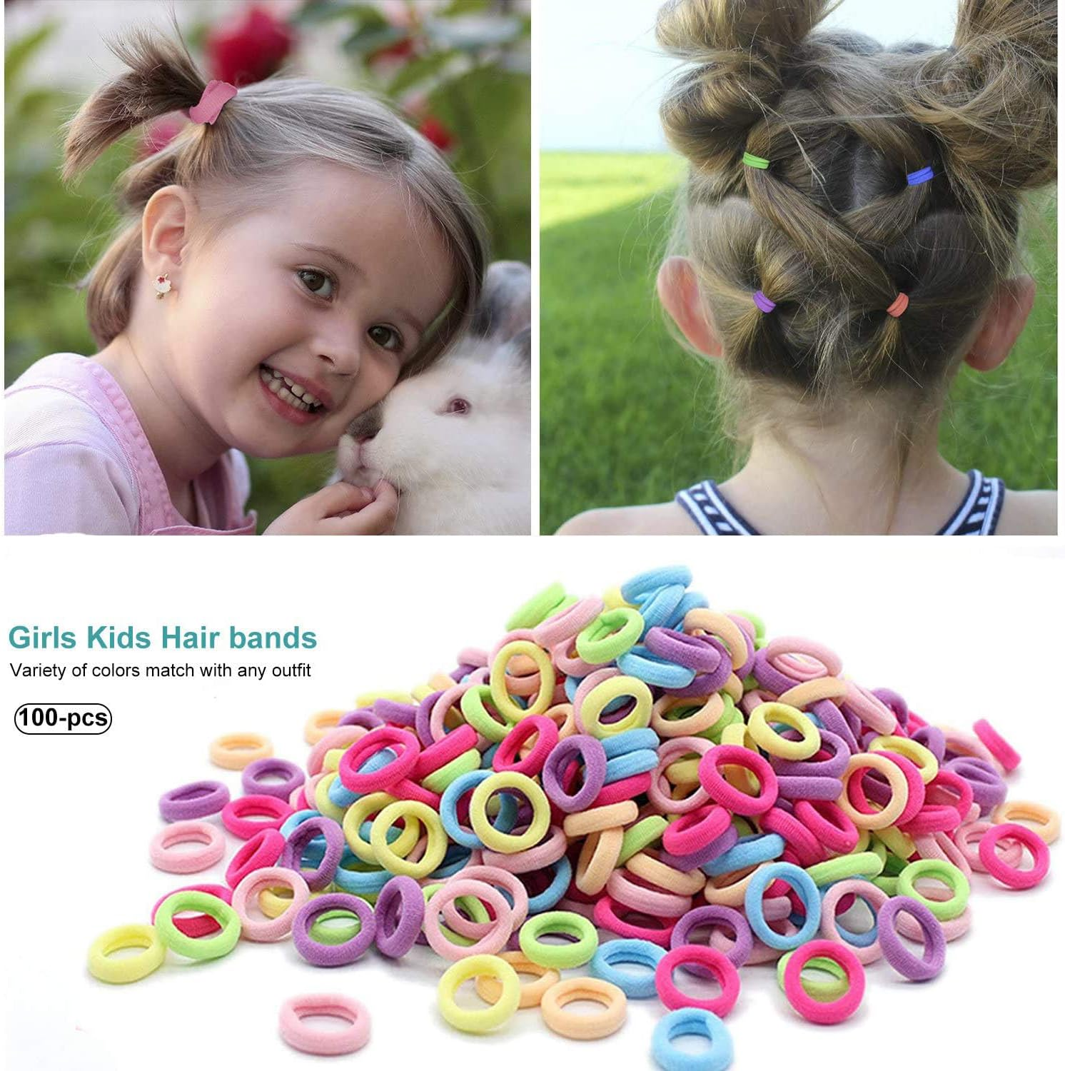 100 Pcs Multicolor Baby Hair Ties - Seamless Cotton Hair Elastics for Toddlers, Girls, and Kids - Soft Ponytail Holders in 10 Colors image number 2