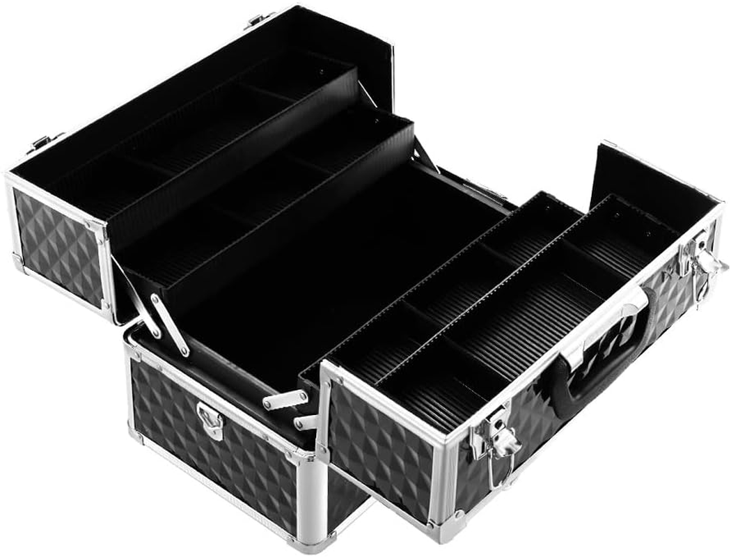 Portable Cosmetic Beauty Makeup Case Diamond Black Travel Organizer Storage image number 3