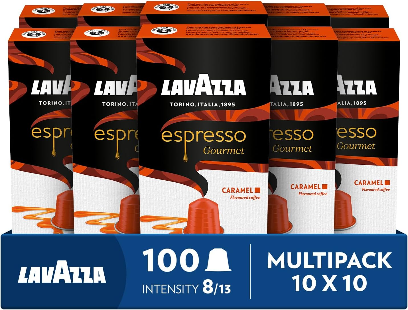 Lavazza, Espresso Gourmet Caramel, 100 Aluminium Capsules Compatible with Nespresso* Original Machines, with the Natural Aroma of Caramel, 100% Arabica, Intensity 8/13, Medium Roasting image number 6