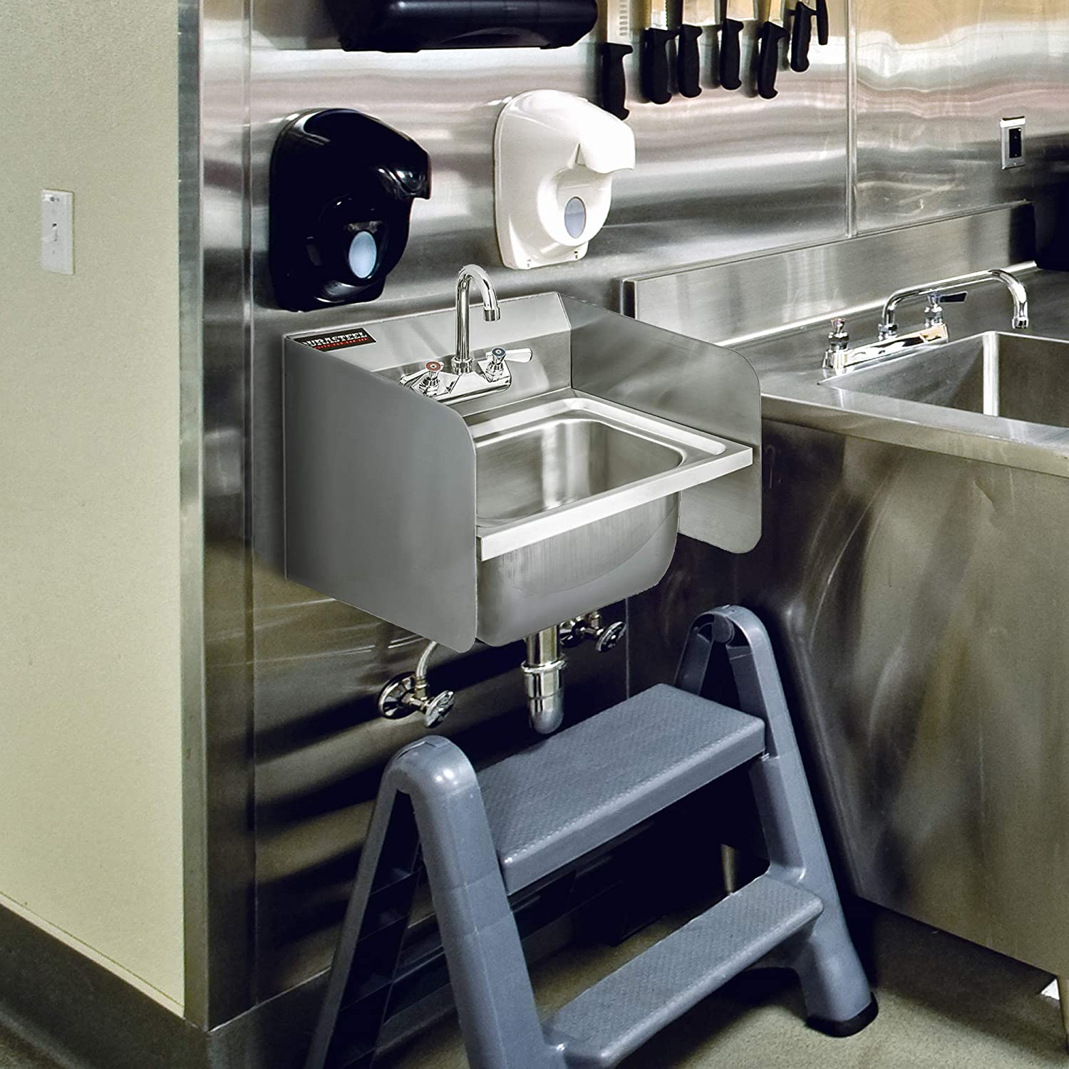 (15" X 6" Wall Mount) - Stainless Steel Splash Guard - 38Cm X 15Cm Wall Mount - for Commercial Restaurant Hand Sink and Compartment Prep Sink Mounting Type image number 3