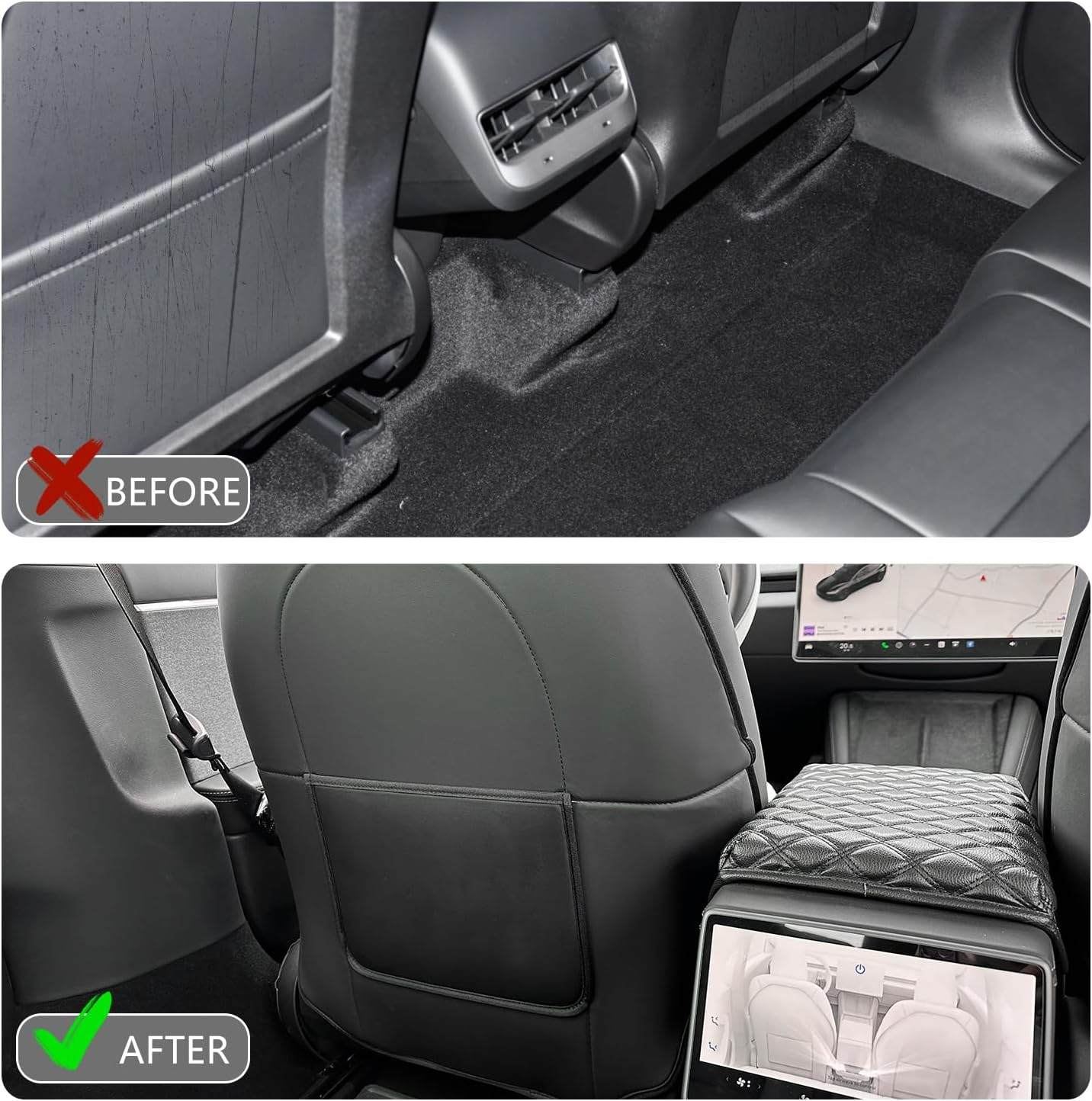Seat Back Kick Protector for Tesla Model Y Model 3 Model S Model X Leather Backseat Mats for Kids Wear-Resistant Back Seat Cover with Extra Organizer Pocket 2 PCS -Black