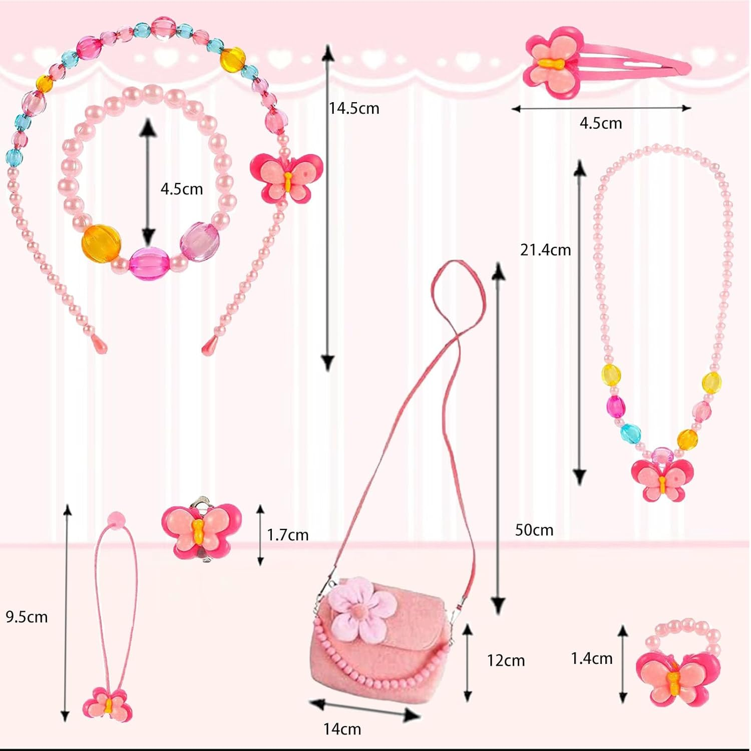 Children'S Jewelry Little Girl Plush Handbag Necklace Bracelet Ring Hair Clip Set, Princess Party Clothing Jewelry Party Favorite Dressing Pretend Game Gift image number 3