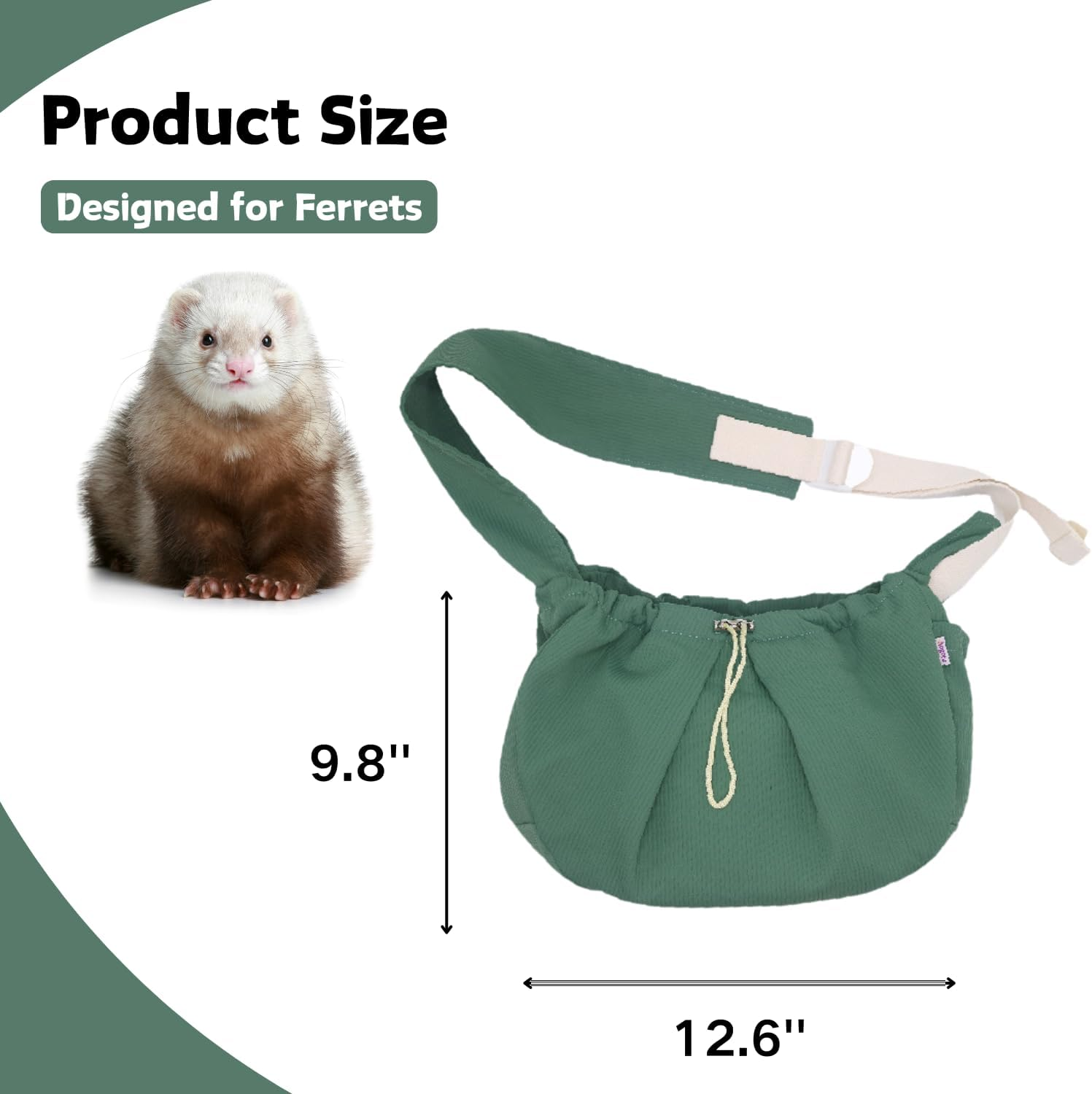 Ferret Sling Carrier - Pet Carrying Bag with Adjustable Strap Hands Free Shoulder Bag Crossbody Travel Slings Soft Small Animal Bonding Pouch Front Backpack for Ferret Rabbit Puppy Kitten (Green) image number 3