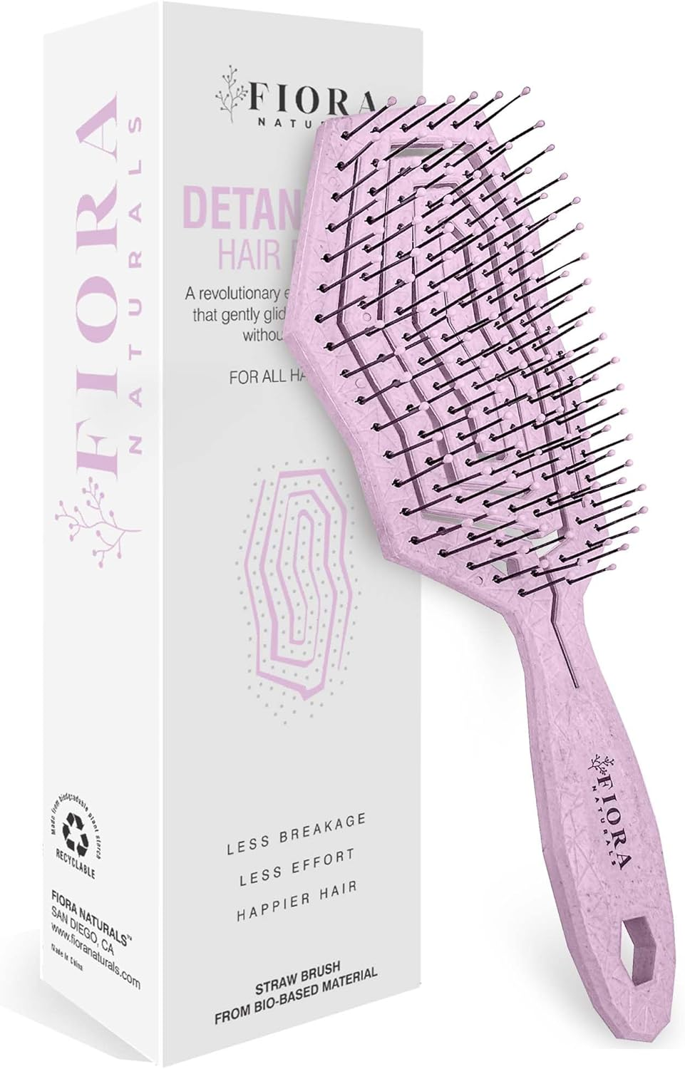 Fiora Naturals Hair Detangling Brush -100% Bio-Friendly Hair Detangler Brush W/Ultra-Soft Bristles- Glide through Tangles with Ease - for Curly, Fine, Women, Men, Kids, Toddlers, Wet and Dry Hair