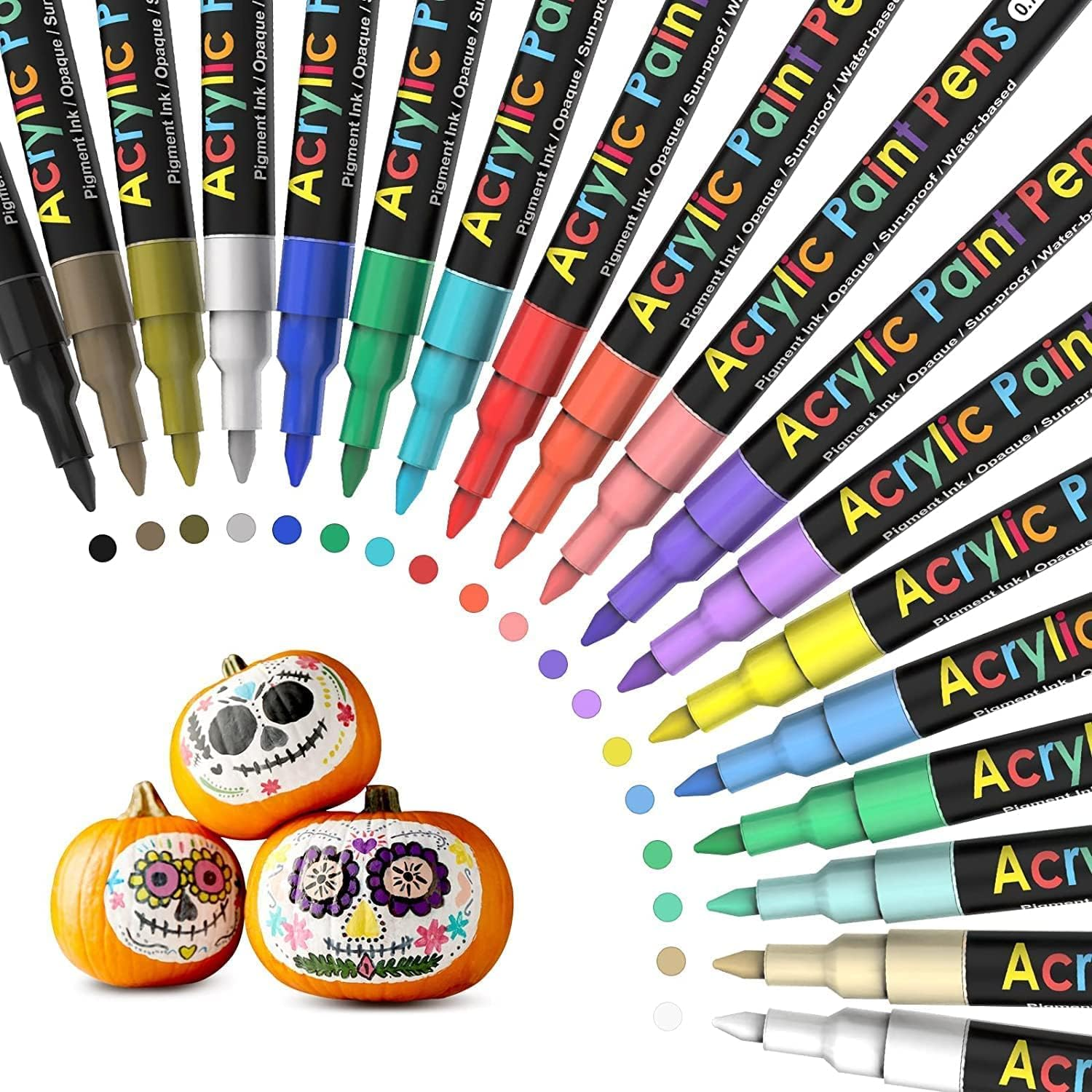 JR.WHITE Acrylic Paint Pens Paint Markers Set of 18: Fine Point for Rock Painting Glass Wood Ceramic Fabric Metal Canvas Easter Eggs Pumpkin Kit, Drawing Art Crafts for Adults Scrapbooking Supplies image number 4