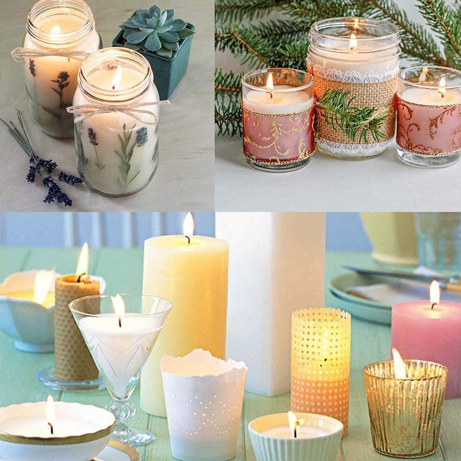 Candle Making Kit - 150Pcs Low Smoke Natural Candle Wicks (10Cm/4In,15Cm/6In and 20Cm/8In) with 150Pcs Double-Sided Dots Wick Stickers and 4Pcs Wick Holder Sustainer for DIY Candles image number 2