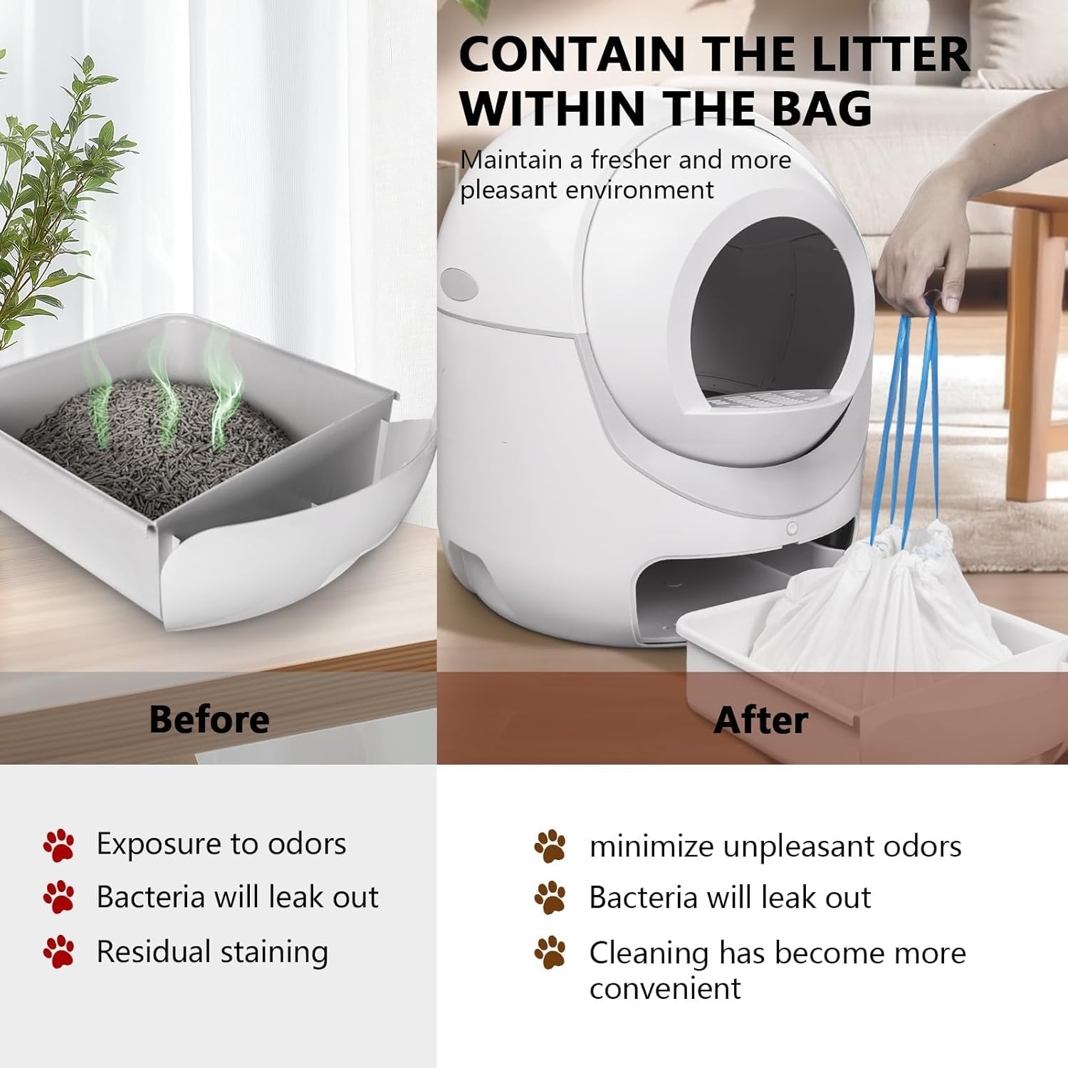 40 Count Extra Large Cat Litter Box Liners, Litter Waste Receptacles Bags for Giaceaw Self Cleaning Cat Litter Box image number 2