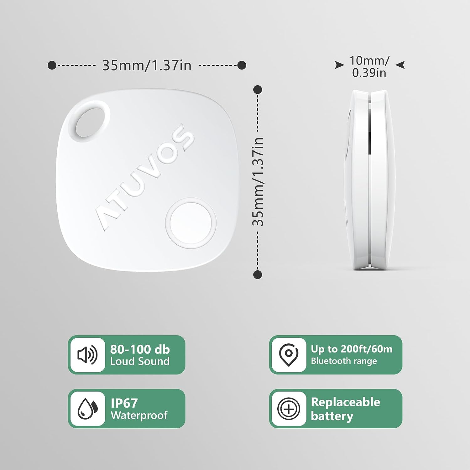 ATUVOS Air Tag Smart Tracker, Item Finder Compatible with Apple Find My (Ios Only), 60M Range, Replaceable Battery, Waterproof, Smart Tag Tracker for Keys, Luggages, Suitcases, Wallets, Bags image number 5