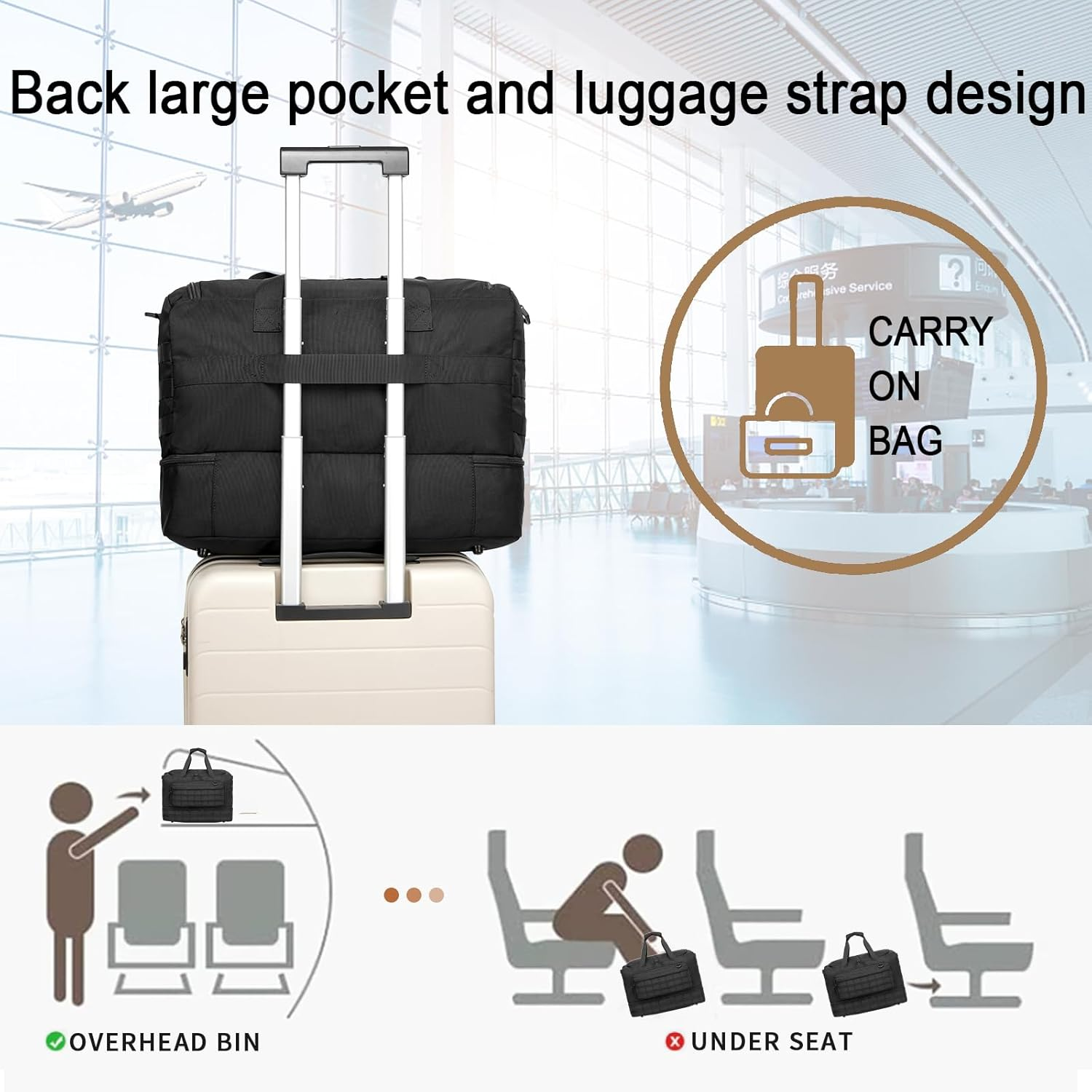 Travel Bag for Men,Military Tactical Gym Duffle Bag with Shoe Compartment Tactical Duffle Bags for Travel Carry on Bag Weekender Overnight Sport Duffel Range Bag for Workout-Black image number 2