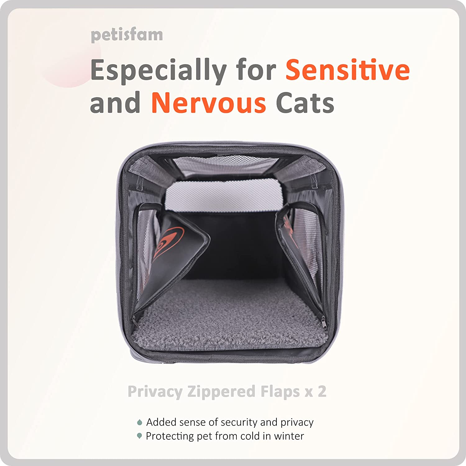 Petisfam Soft Large Cat Carrier with Privacy Zipped Flaps for Sensitive and Nervous Cats - Nervouscats image number 3