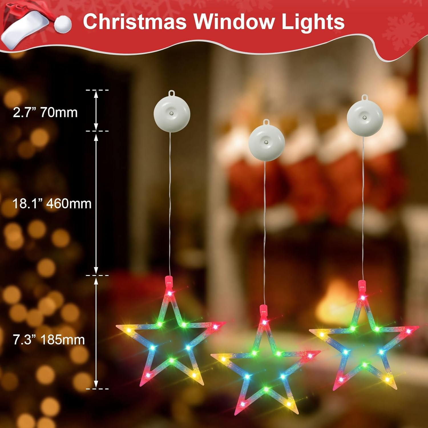 BAOMING Christmas Window Lights Hanging Stars 3, RGB Colour Changing, Battery Operated, for Window, Door, Interior Walls Decorating image number 2