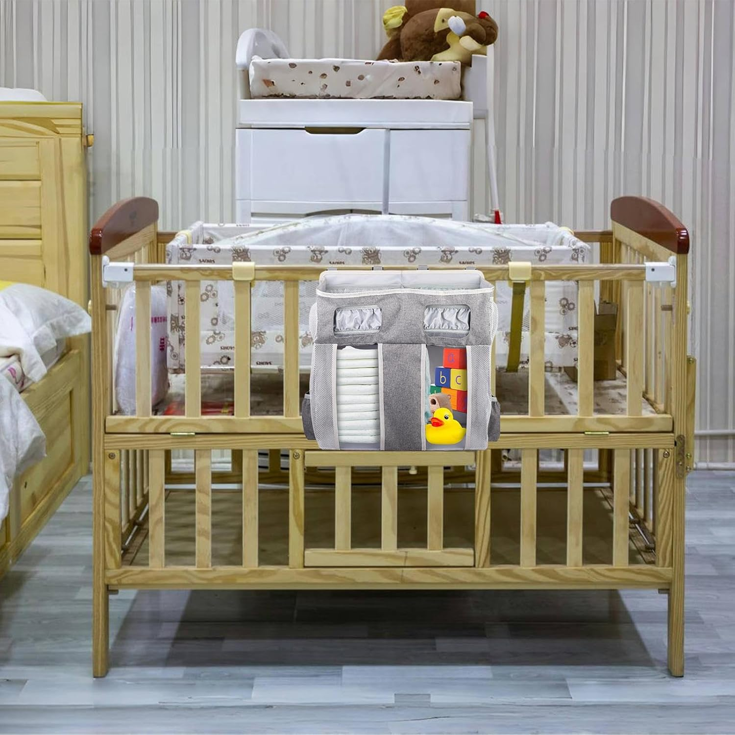 Diaper Organizer | Oxford near Crib Storage Bag - Oxford Diaper Bag with Multiple Compartments Large Capacity Stackable for Boys and Girls image number 2