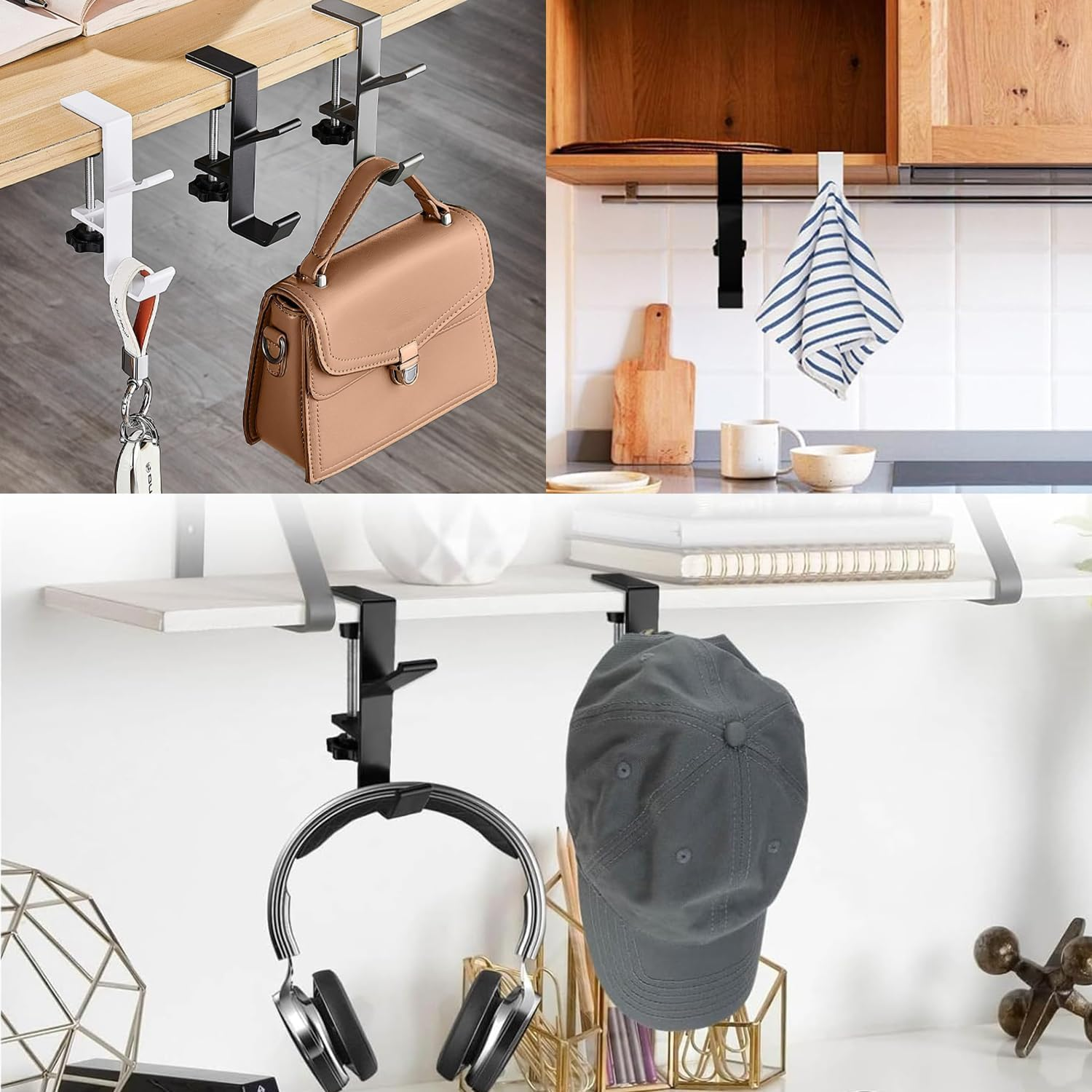 Xinghonyac 2 Pcs Desk Handbag Hanger, Adjustable Table Hanger Hook, Desk Purse Holder, Handbag Storage Hooks, Schoolbag Hook, Desk Hook Backpack Holder (Black) image number 4