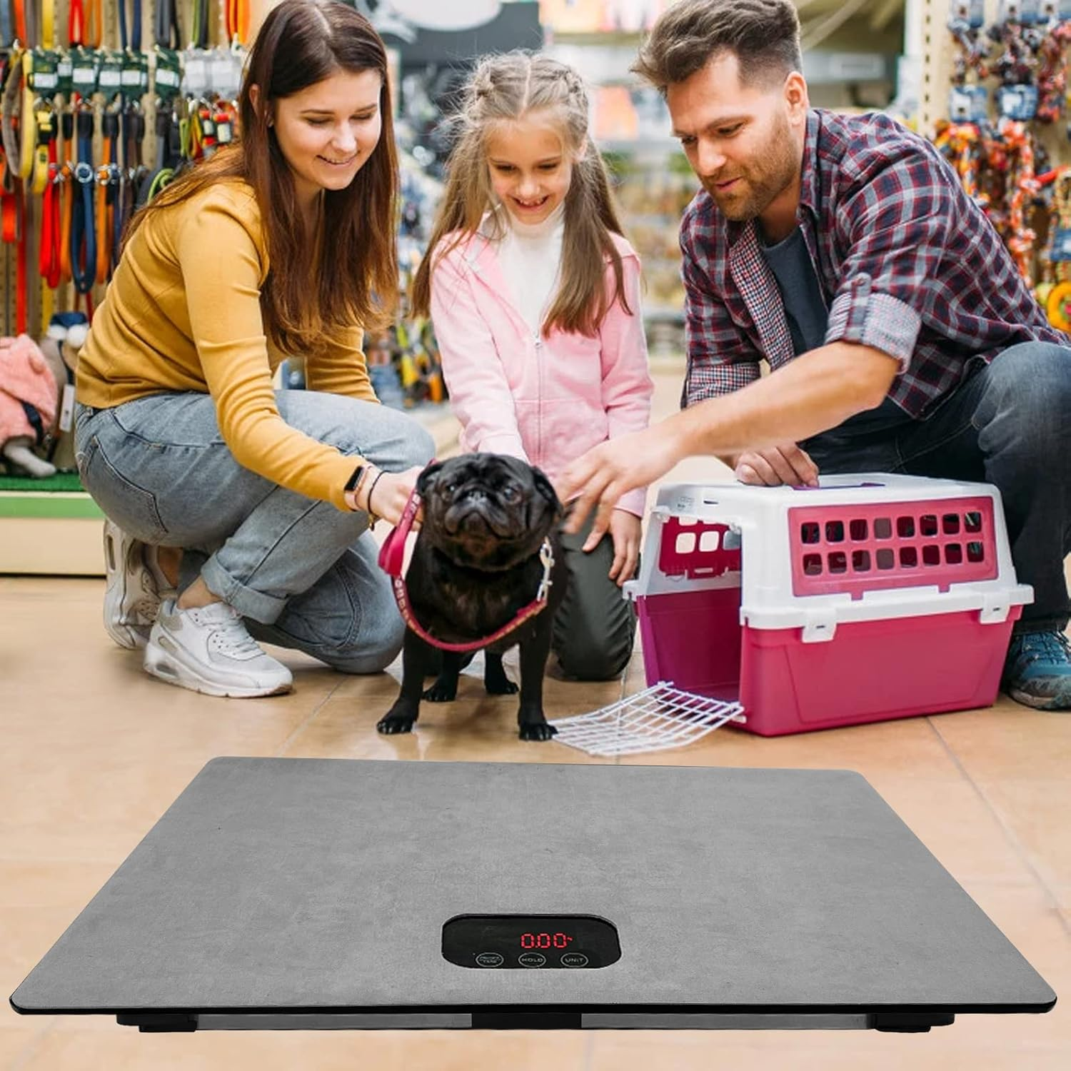 Digital Pet Scale to Measure Dog and Cat with 3 Weighing Modes, Kg, Oz, Lb, 220 Pound, Lbs, Capacity with Precision of 10G, Black 25.6 17.7Inch