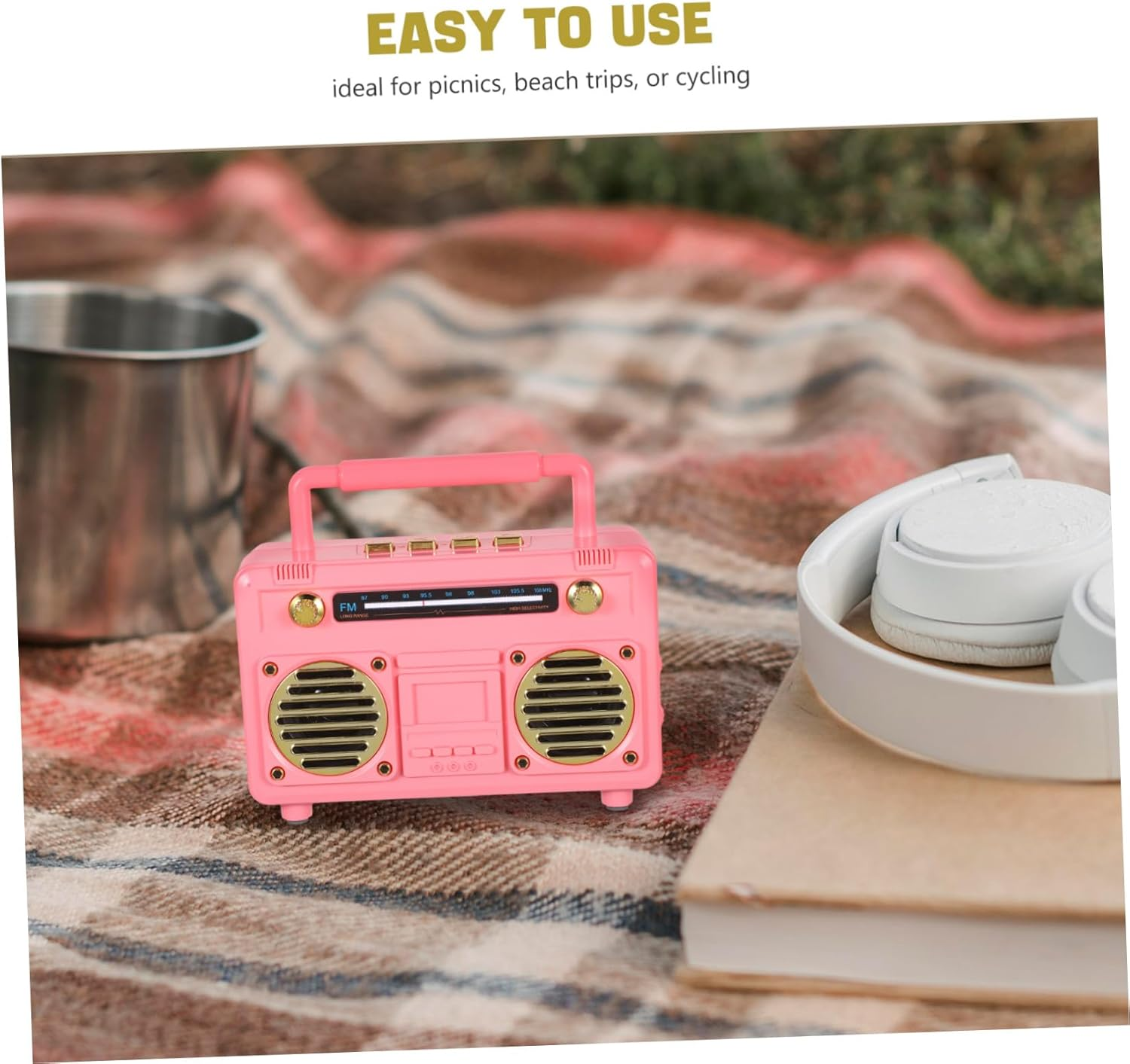 HOLIDYOYO Retro Radio Speaker Mini Portable Wireless Subwoofer Compact Speaker for Outdoor Camping Travel and Cheerleading Events in Pink image number 1
