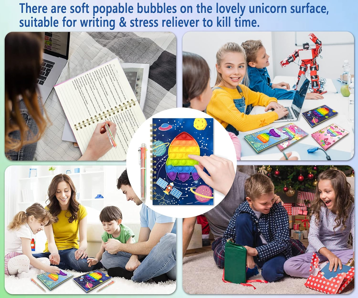 Spiral Notebook for Kids with Pen, 21X14.5Cm 160 Lined Pages Spacecraft Pop Notebook for Boys Diary with 6 Multi-Colored Pen Fidget Cute Teenager Journal for Kids Boy Gifts 6 7 8 9 10 Years Old - Rocket image number 6