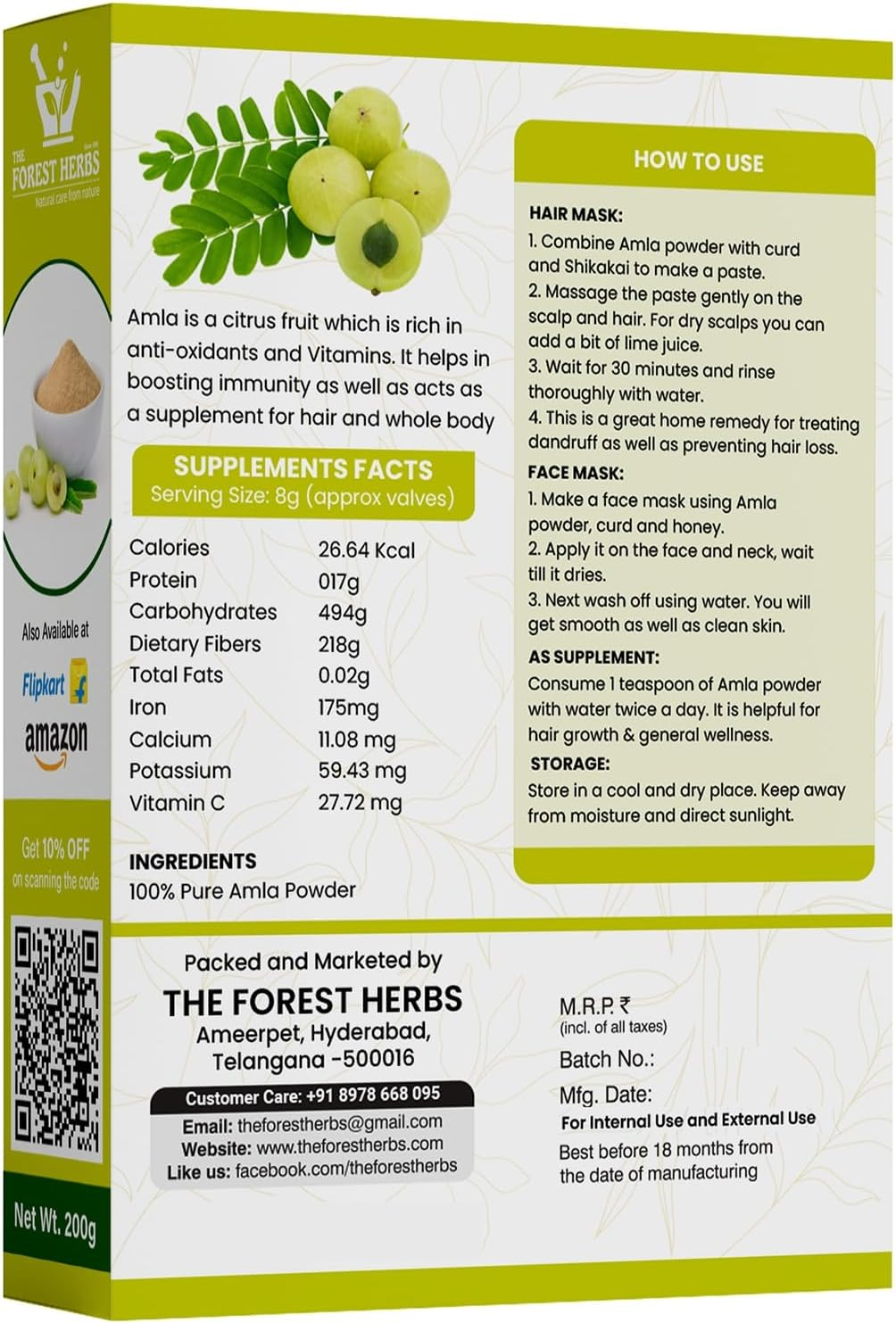 Forest Herbs 100% Natural Organic Amla Powder for Hair Growth - 100 Grams image number 5