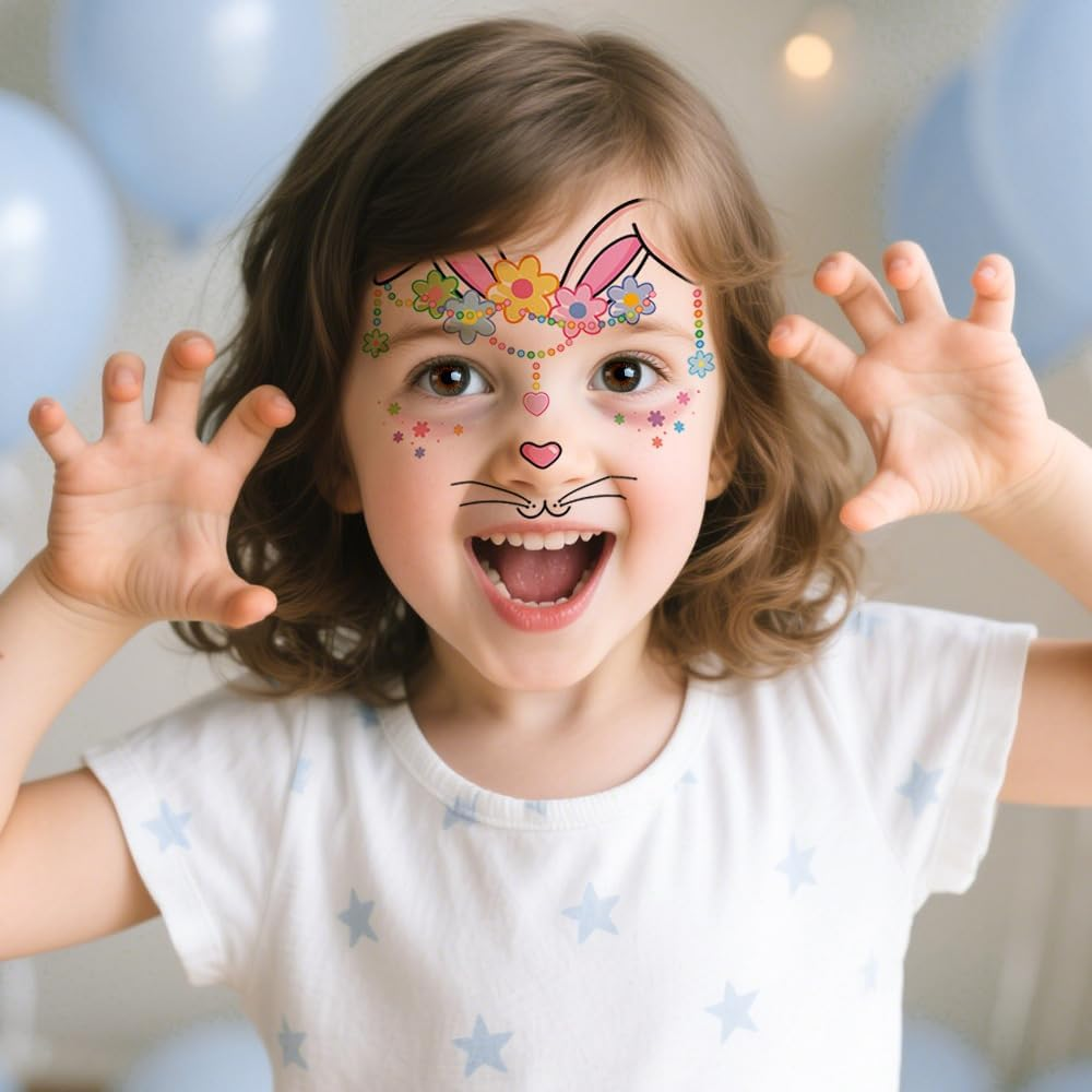 Shalve Animal Temporary Face Tattoos 15 Sheets Pack Partywind Glitter Waterproof Face Stickers for Face Painting Makeup Birthday Party Favors Supplies Goodie Bag Stuffers Cow Tiger Snake Rabbit Pig Shark