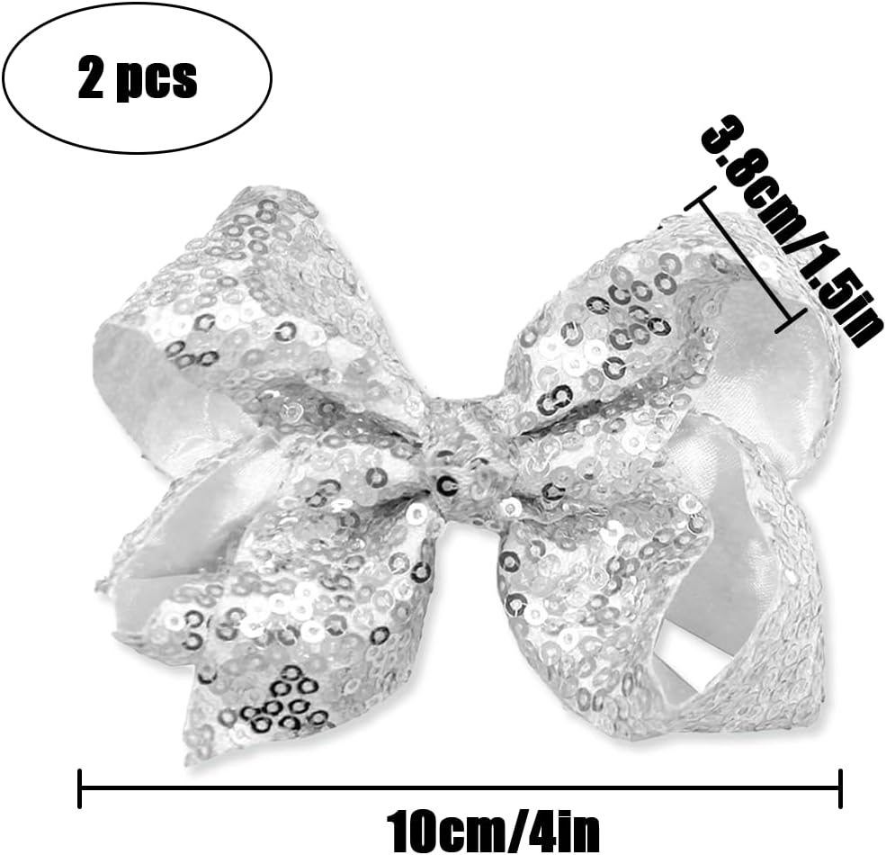 TEAONE Glitter Hair Bows, 2 PCS Sparkly Bows for Birthday, Party, Performance (10Cm/4In) image number 2