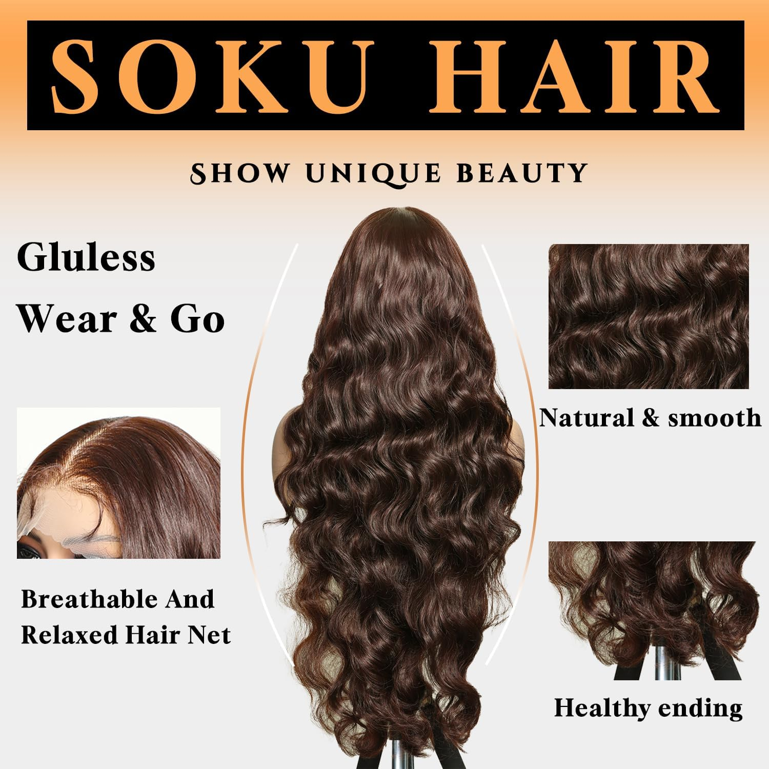 SOKU Ombre Brown Pre Plucked Wig with Baby Hair Wavy Lace Front Heat Resistant Wigs for Women for Daily Wear/Cosplay/Performance image number 4