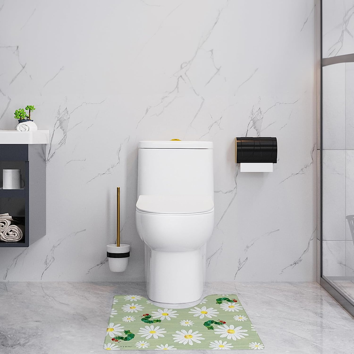 Colorful PVC Kitchen Mats, Non Slip Kitchen Mats for Floor Cushioned Kitchen Rugs and Mats, Waterproof Toilet Mat for Kitchen,Home, Bathroom,Floor,Sink,Laundry (Green Flower, 55 * 60Cm) - Colorful Pattern image number 3