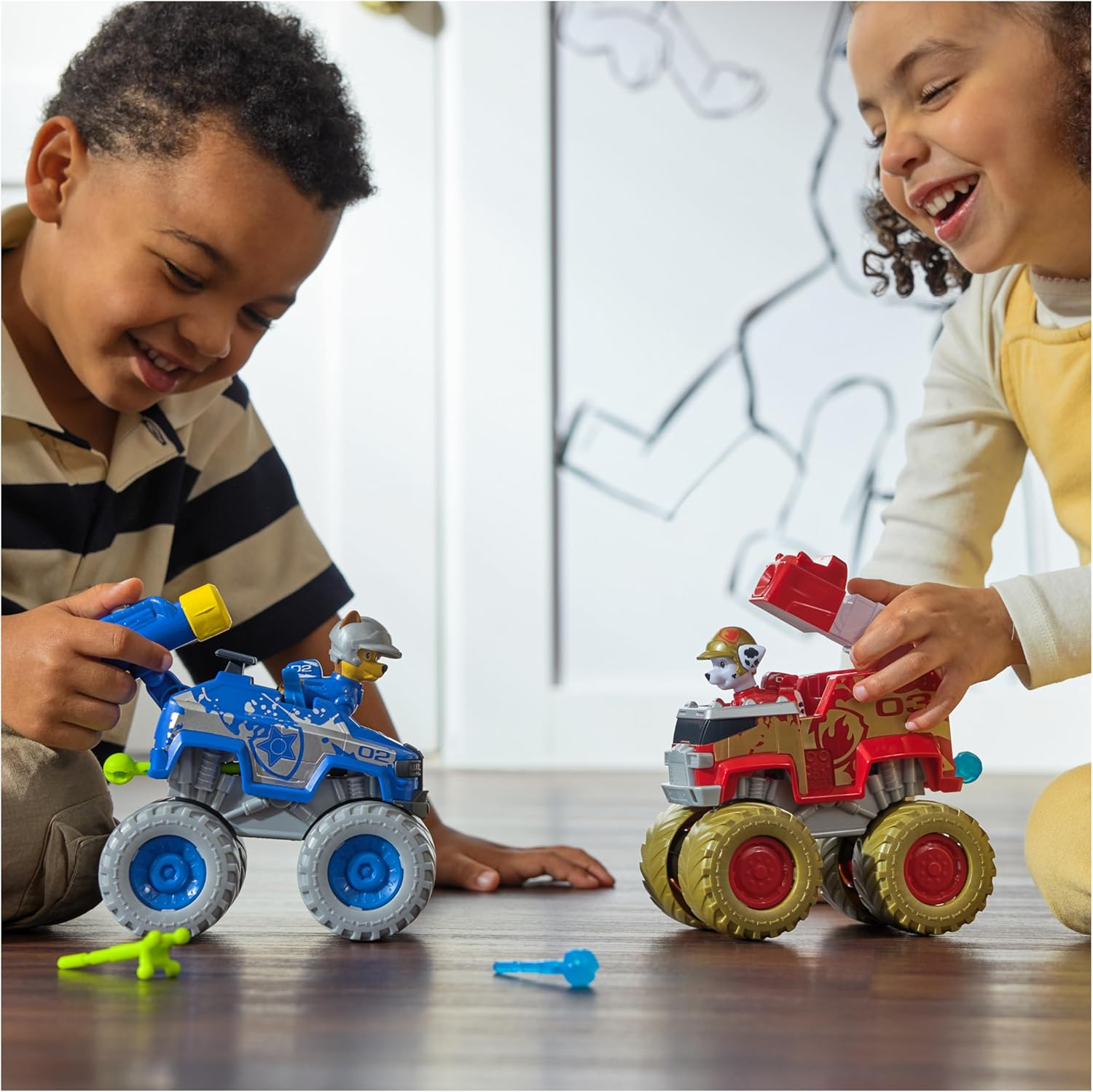 PAW Patrol: Rescue Wheels Chase & Marshall&rsquo;S Toy Trucks with Projectile Launchers & Collectible Action Figures, Kids Toys for Boys & Girls Ages 3+
