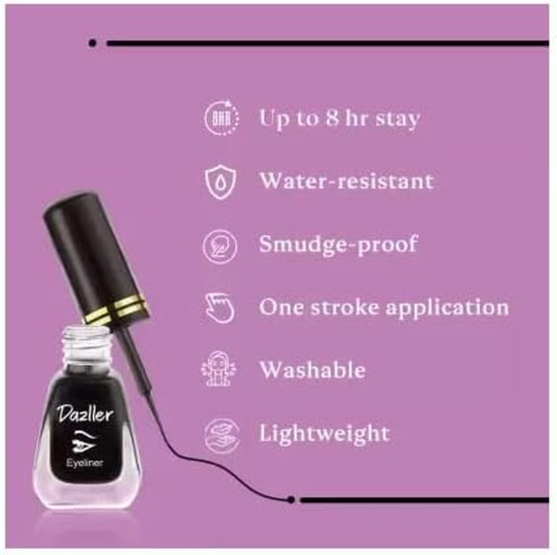 Dazller Eyeliner Black Matte Washable Water-Resistant Smudge-Proof up to 8 Hrs Stay Lightweight One Stroke Application 6Ml - (Pack of 2) image number 4