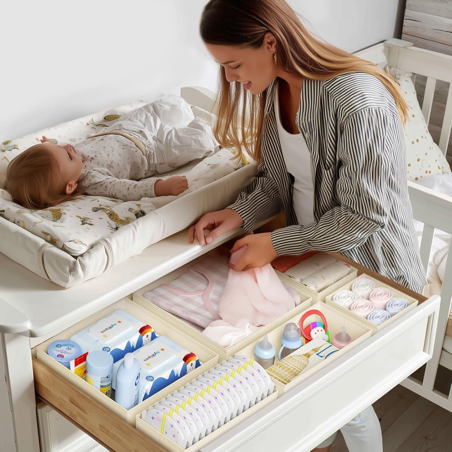 12 Pack Draw Organiser, Foldable Drawer Organiser, Drawer Dividers Storage Bins, Nursery Drawer Organiser, Closet Organiser for Clothes, Underwears, Baby Clothing, Socks, Bra, Towels, Ties image number 1