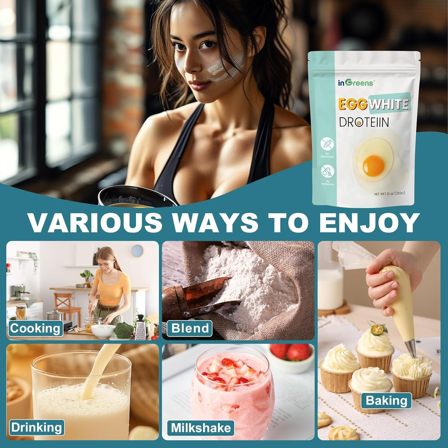 Egg White Protein Powder, Egg White Powder, High-Quality Protein for Muscle Recovery, Baking, Cooking, Non-Gmo, Gluten-Free, Unflavored, 283G (10 Oz) image number 5