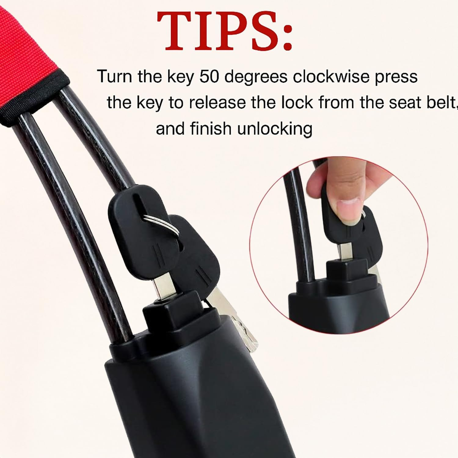 Red Steering Wheel Lock Anti-Theft Device, Universal Fit for Cars, Trucks, Suvs, and Vans - Durable Alloy Steel, Easy to Install, 3 Keys Included, 1-Year Warranty - Damaill image number 2