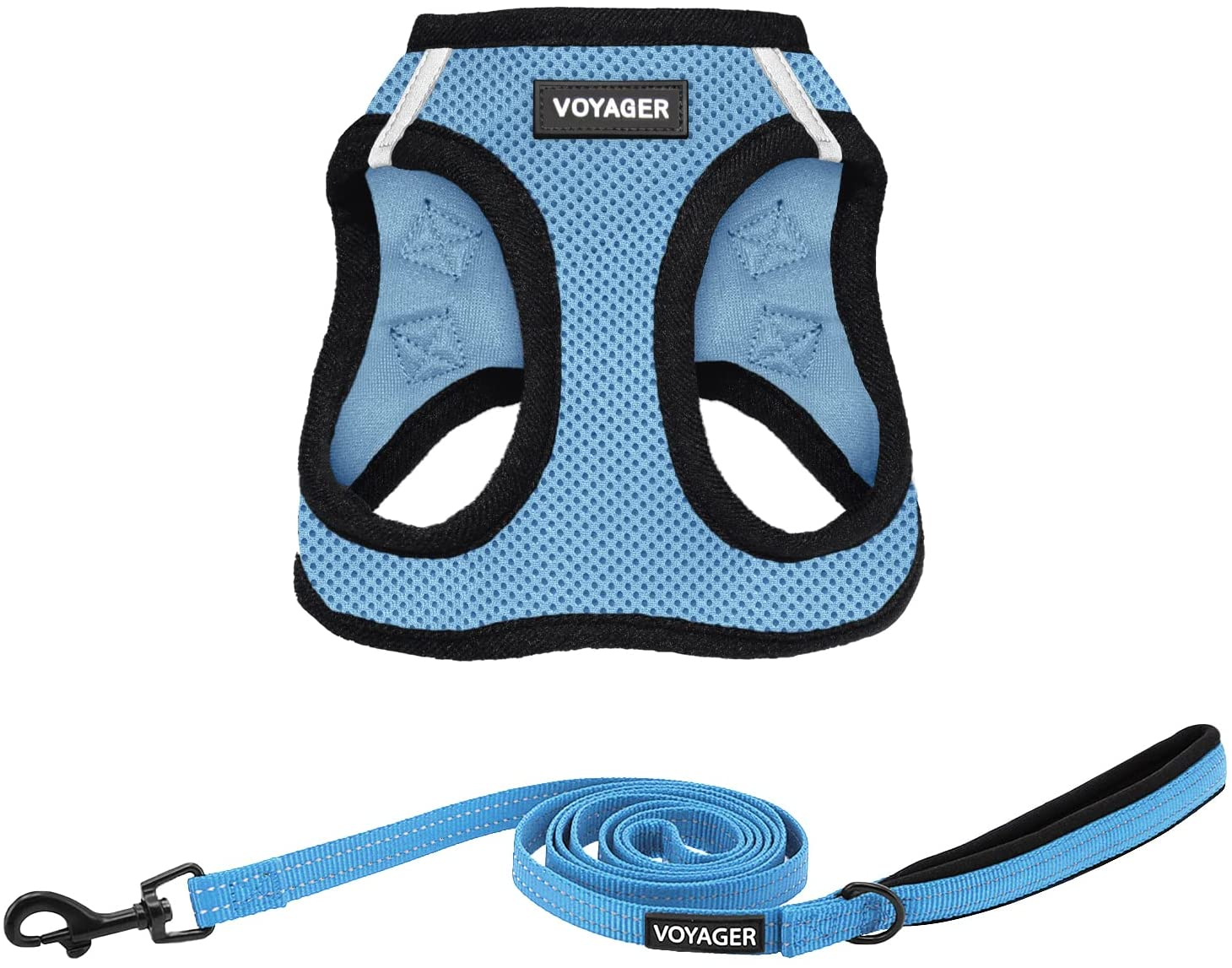Voyager Step-In Air All Weather Mesh Harness and Reflective Dog 5 Ft Leash Combo with Neoprene Handle, for Small, Medium and Large Breed Puppies by Best Pet Supplies - Baby Blue/Black Trim, X-Small image number 4
