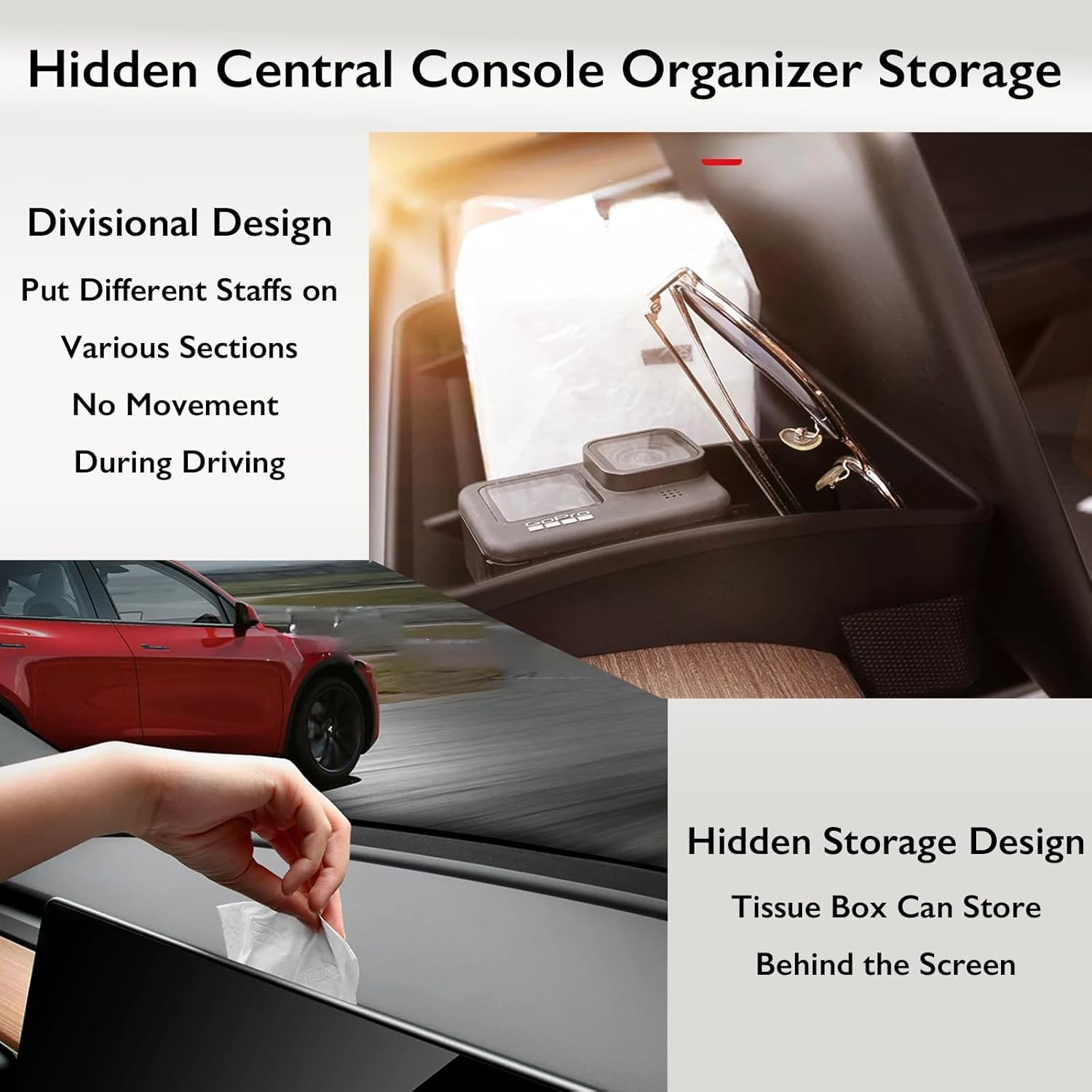 Center Console Organizer for Tesla, Tray-Effective Utilization, Back Screen Storage Box Compatible with Tesla 2021-2024 Model Y and Tesla 2021-2023 Model 3 image number 1