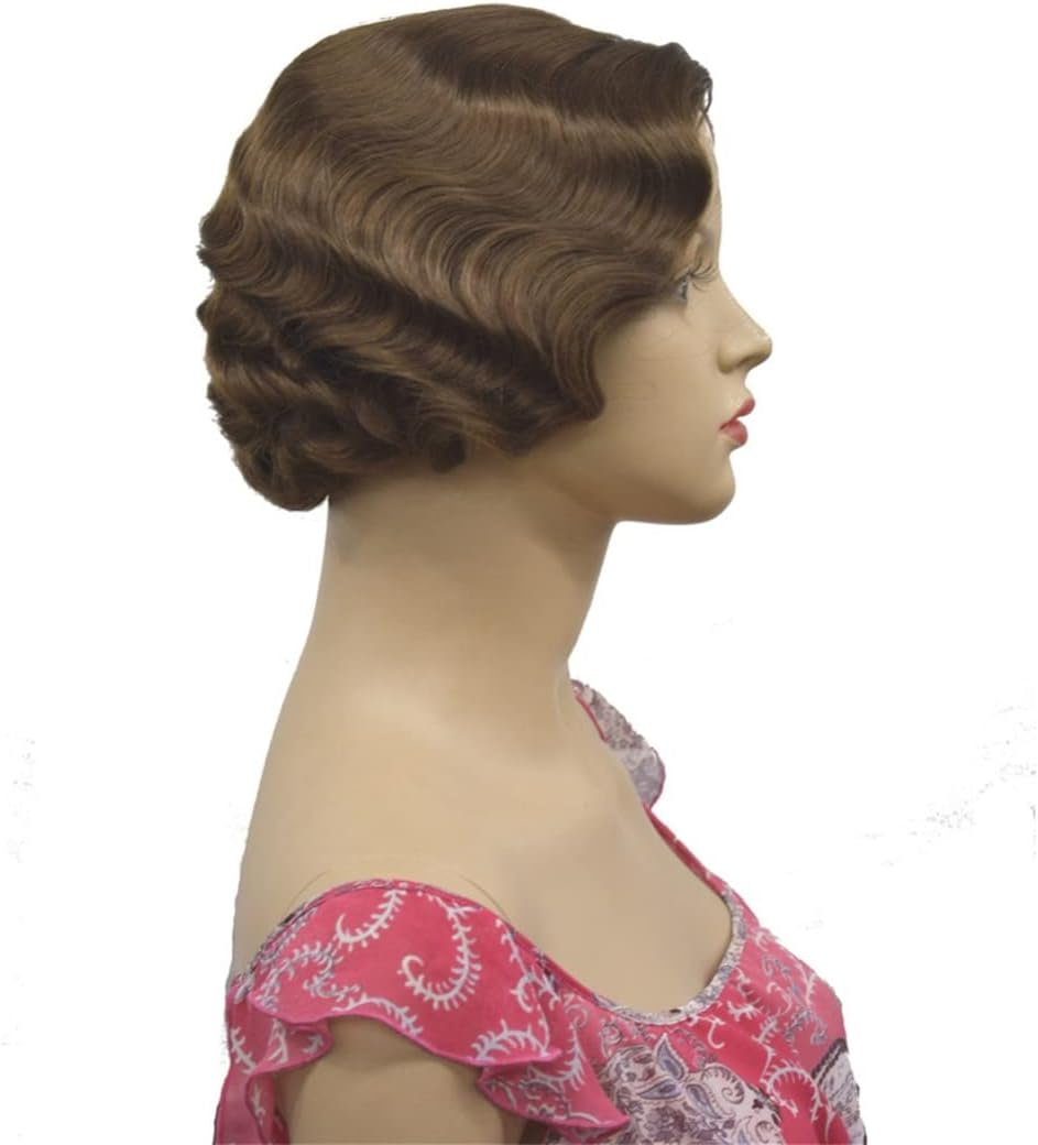 Flapper Hairstyles for Women Finger Wave Wigs Retro Style Short Synthetic Wig #613 8Inches