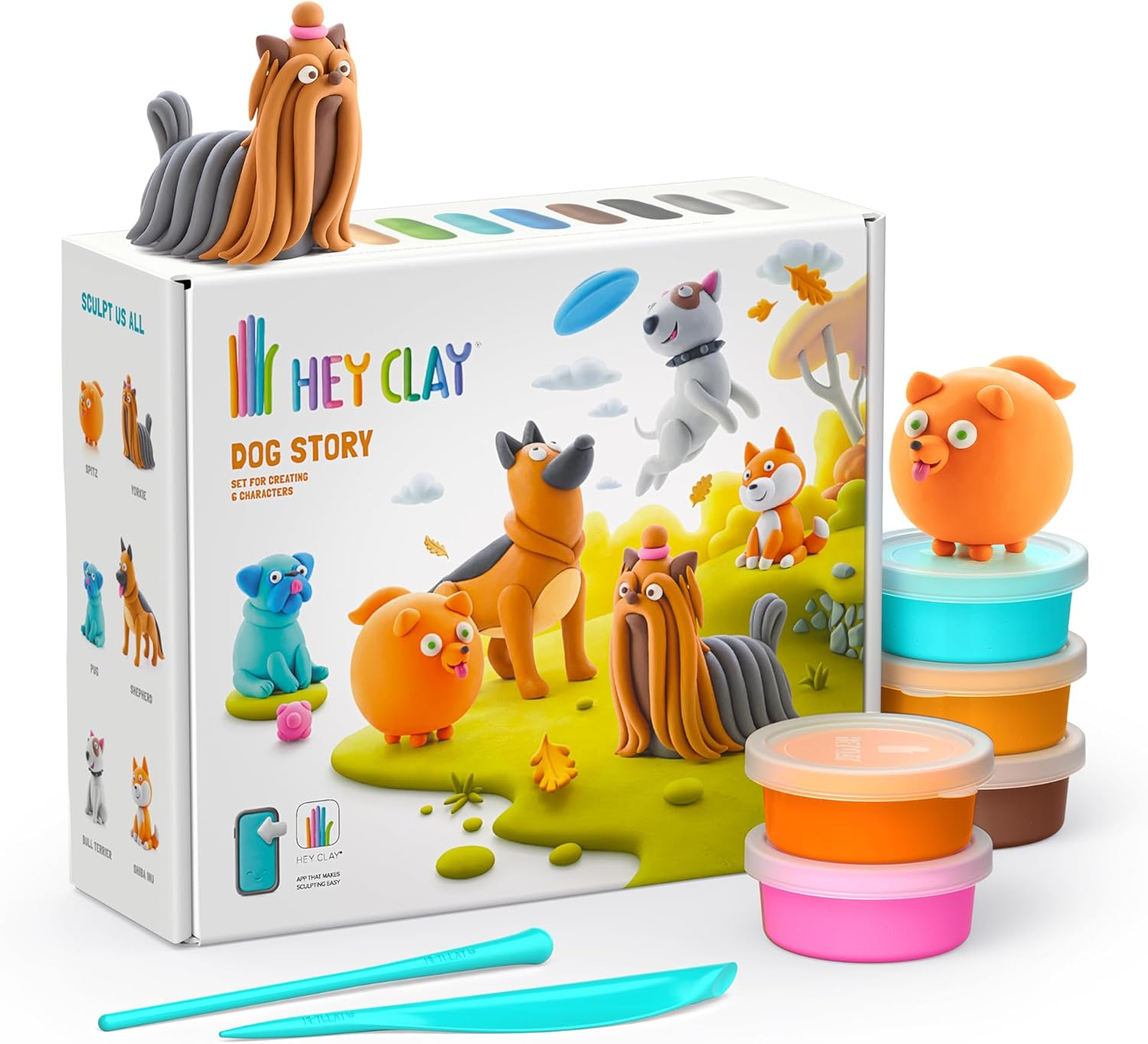 Hey Clay Dog Story &ndash; 15 Cans of Air-Drying Clay with Sculpting Tools & Interactive App image number 5