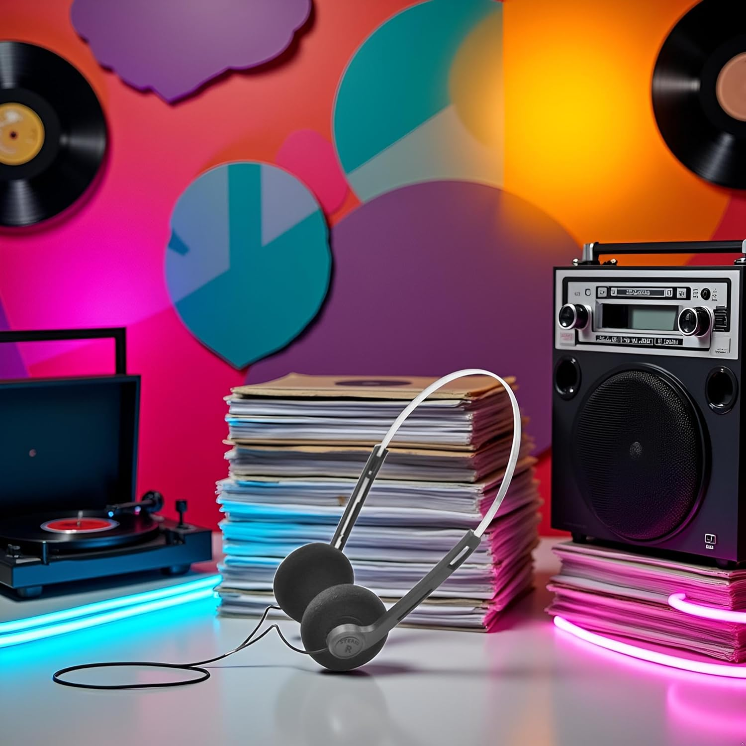 Black Retro Over-Ear Earphones,Mini Stereo Lightweight Headphones with Cord,Hi-Fi Stereo Earphone Headset,80S 90S Vintage Headset Wired, and Earbuds Headphones