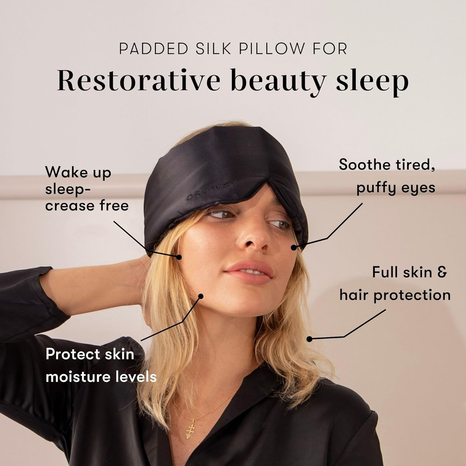 The Original Drowsy Sleep Co. 22 Momme, Mulberry Silk Eye Mask. Super Soft. anti Ageing. Complete Blackout. (Black Jade) image number 5