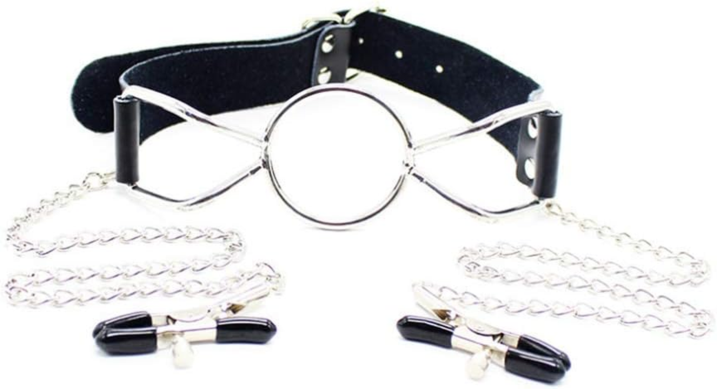 Role Play Stainless Steel Alternative Faux Leather Mouth Open Gag Play Ball O-Ring Costume Cosplay Masquerade Hallowmas Funny Toy