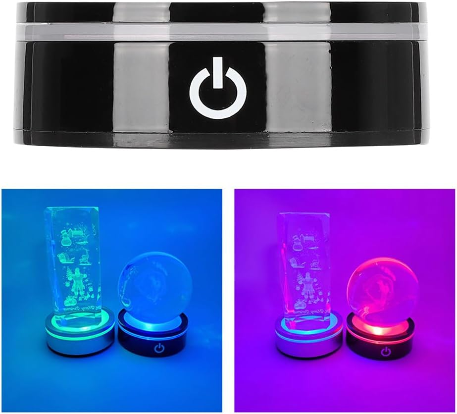 7 Colors LED Light Base, 3 Inch Battery Powered round Stand Display Plate, Flat Show Stand with Sensitive Touch Switch for Crystal, Art Glass, Acrylic Diameter 3In X Thickness 1In image number 4
