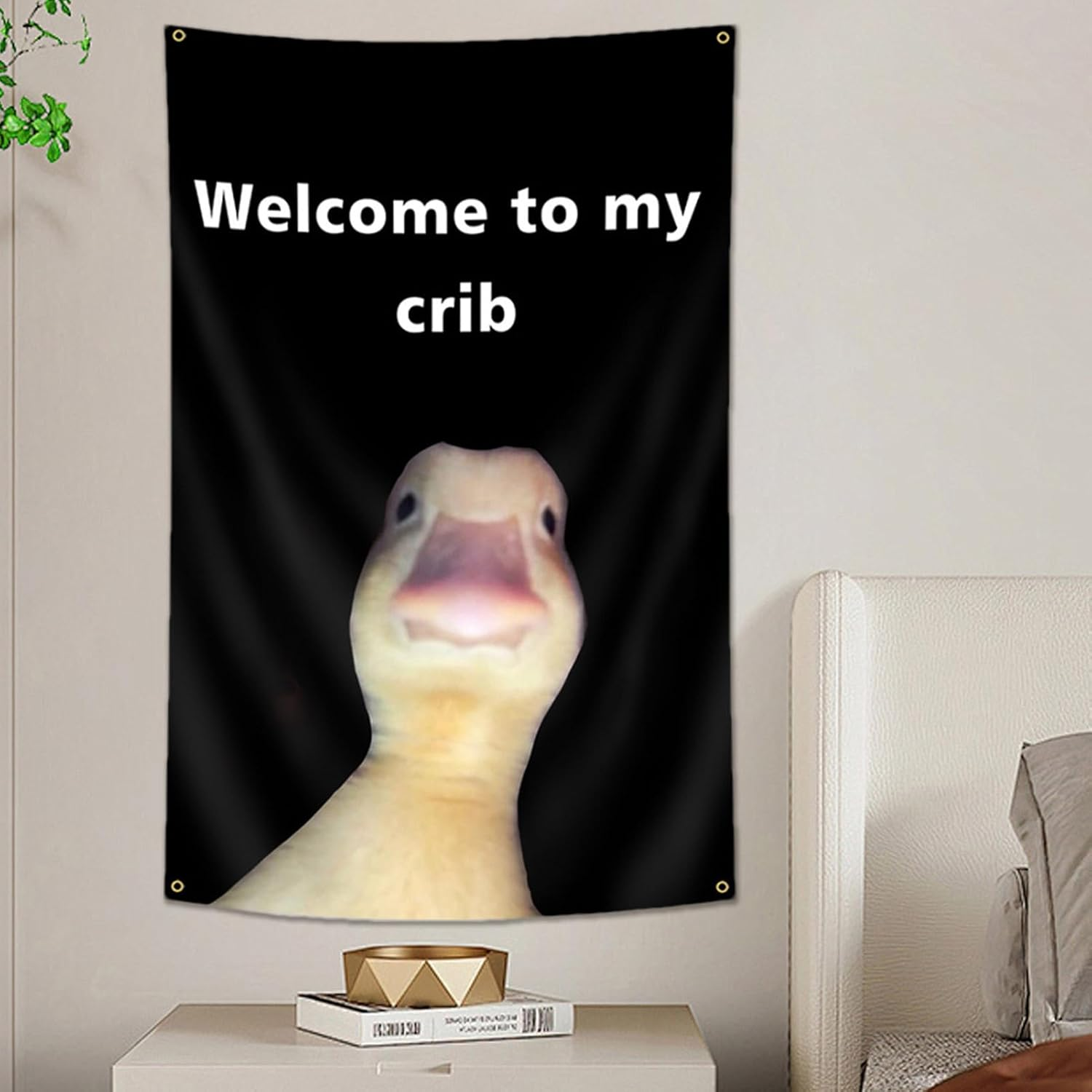 Welcome to My Crib, Duck Flag Wall Tapestry Hangable with Brass Grommets, Bedroom Decorations, Home Decor, Funny Posters, Indoor Outdoor Backdrop for College Dorm image number 6