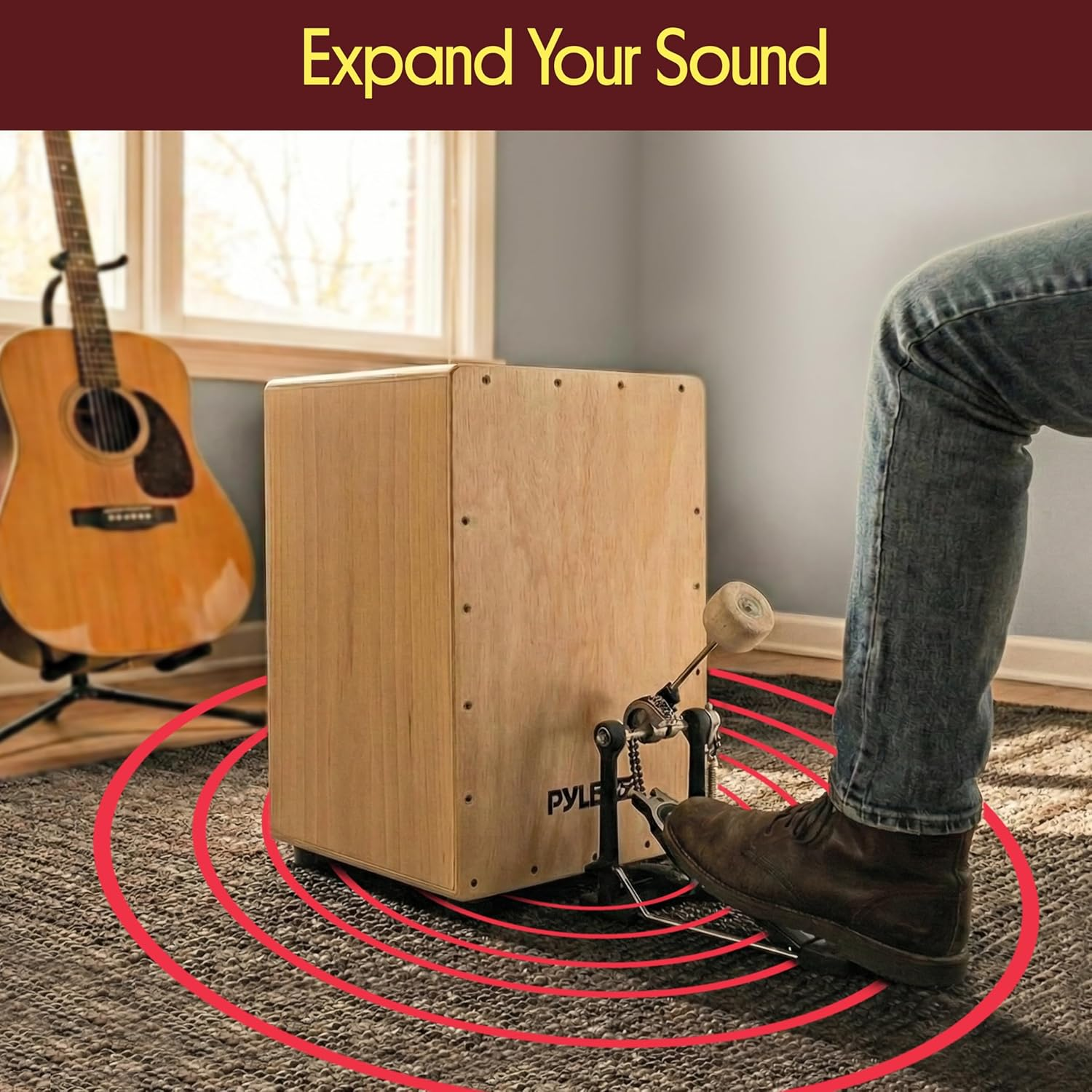 Pyle String Cajon - Wooden Percussion Box, with Internal Guitar Strings, Medium Size (PCJD18) image number 1